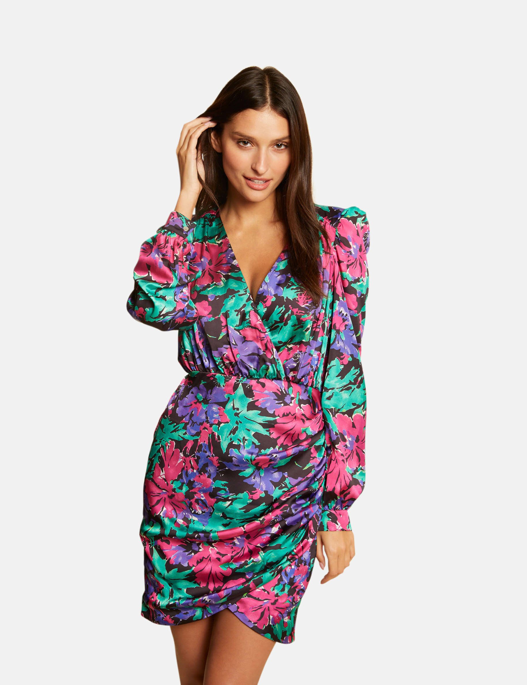 Draped fitted dress with floral print multico ladies'