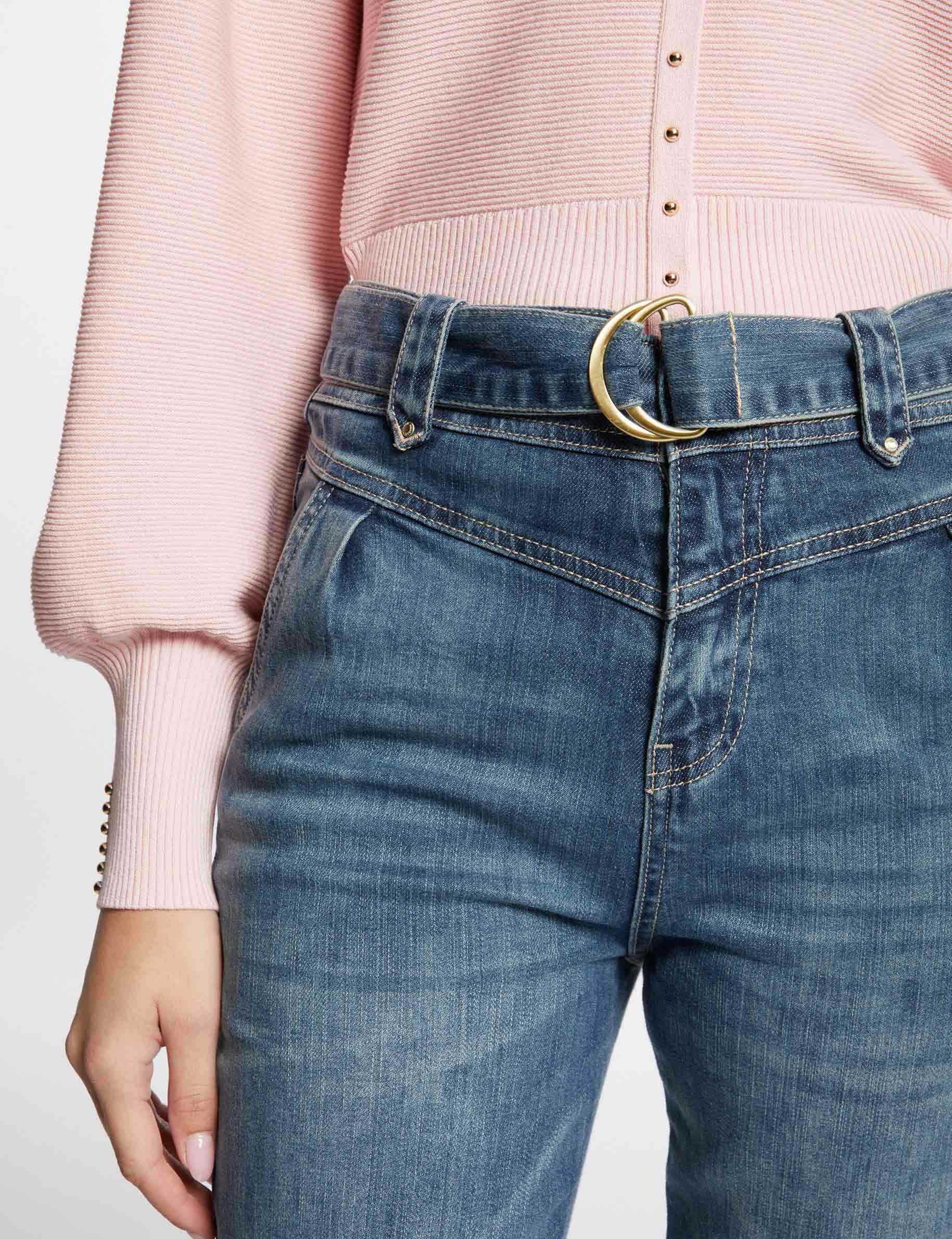 Cropped regular belted jeans stone denim ladies'