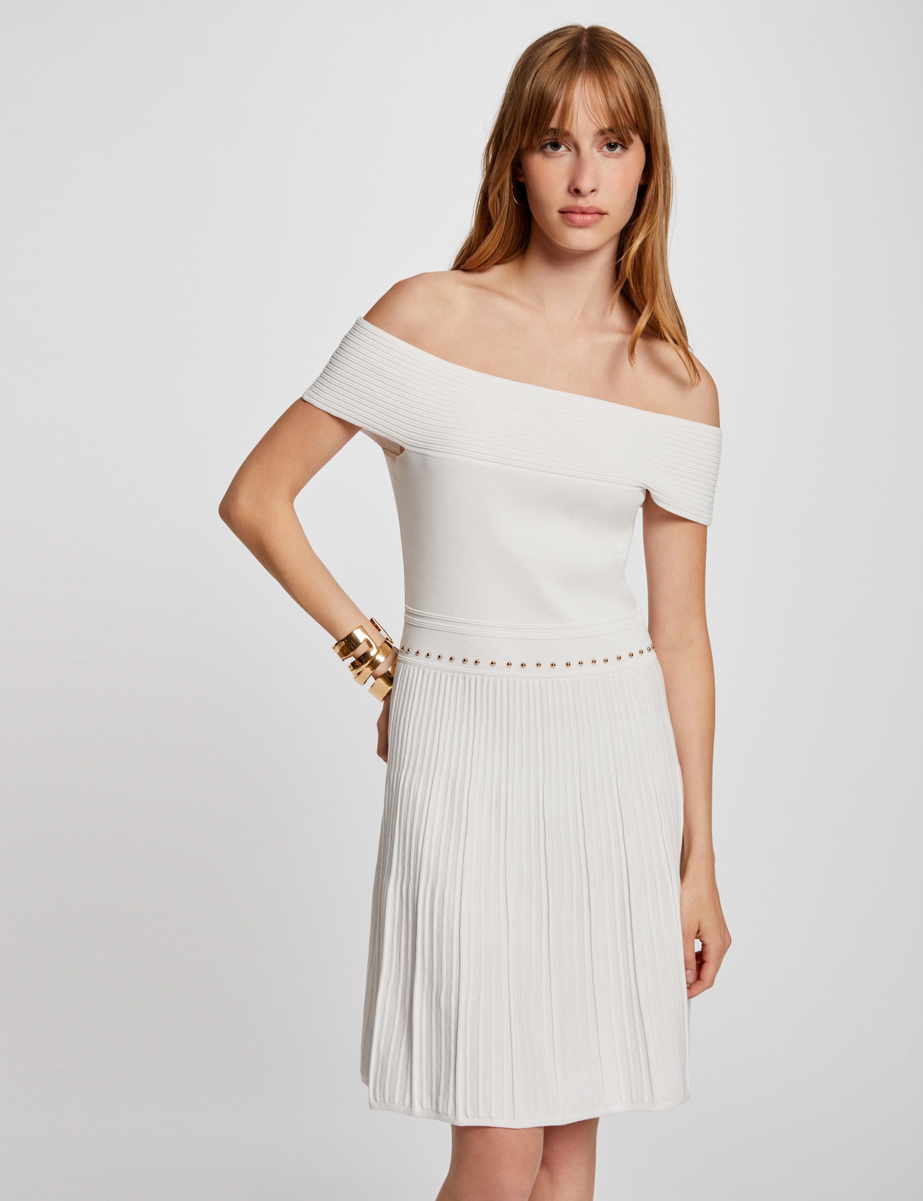 knee length skater knitted dress ecru women Knee-length skater knitted dress ecru women