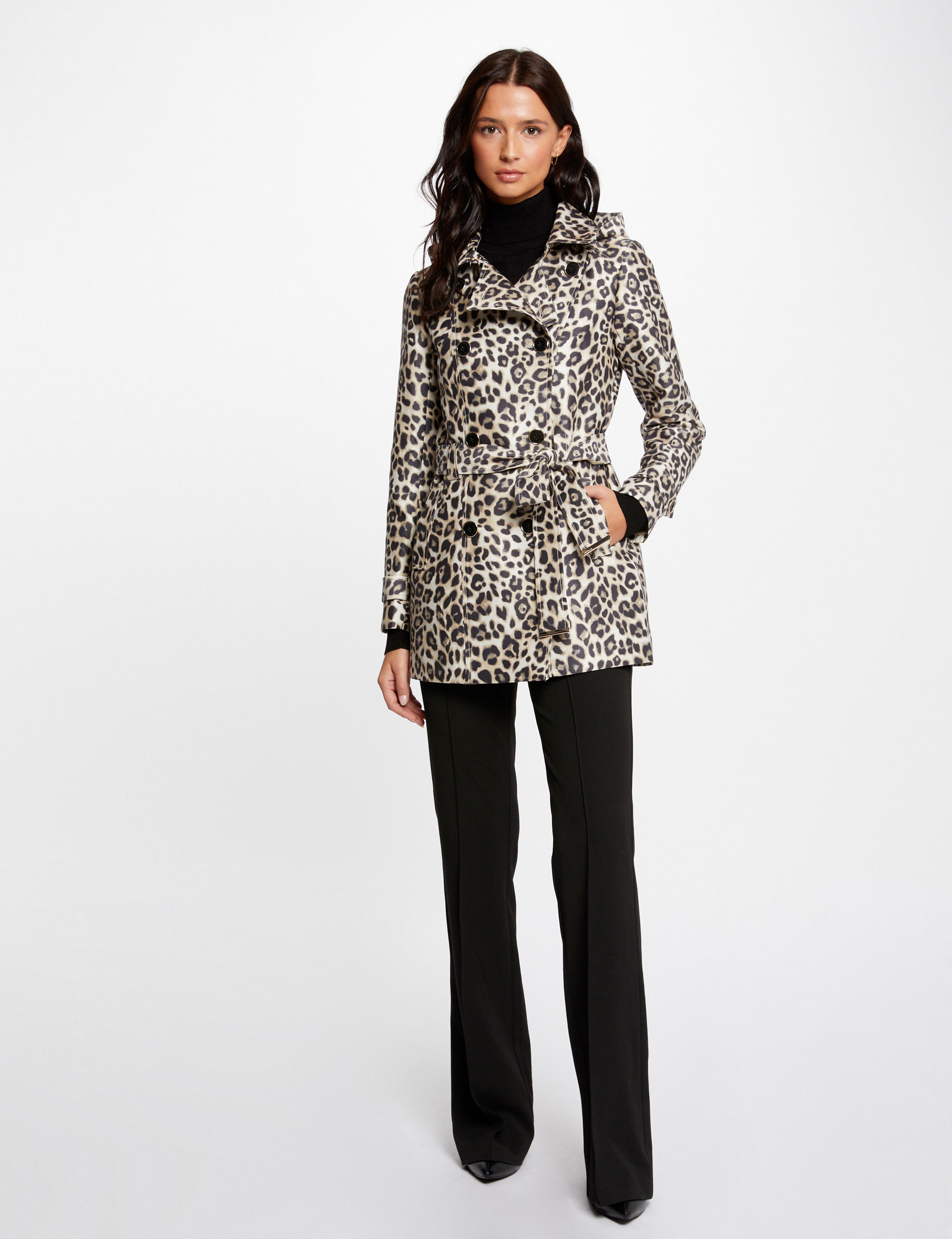 Straight belted trenchcoat leopard print multico ladies'