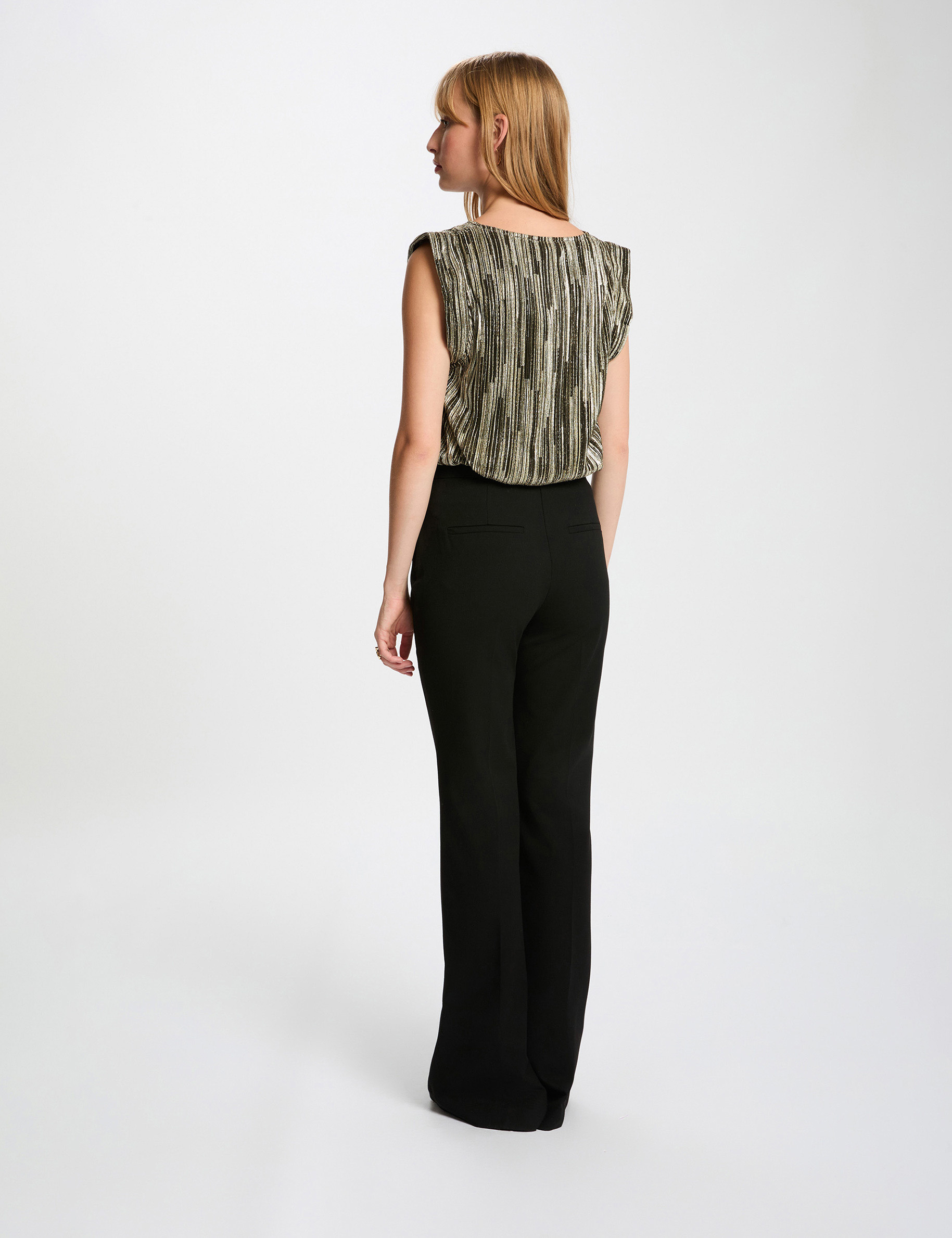 Pleated sleeveless top gold yellow women