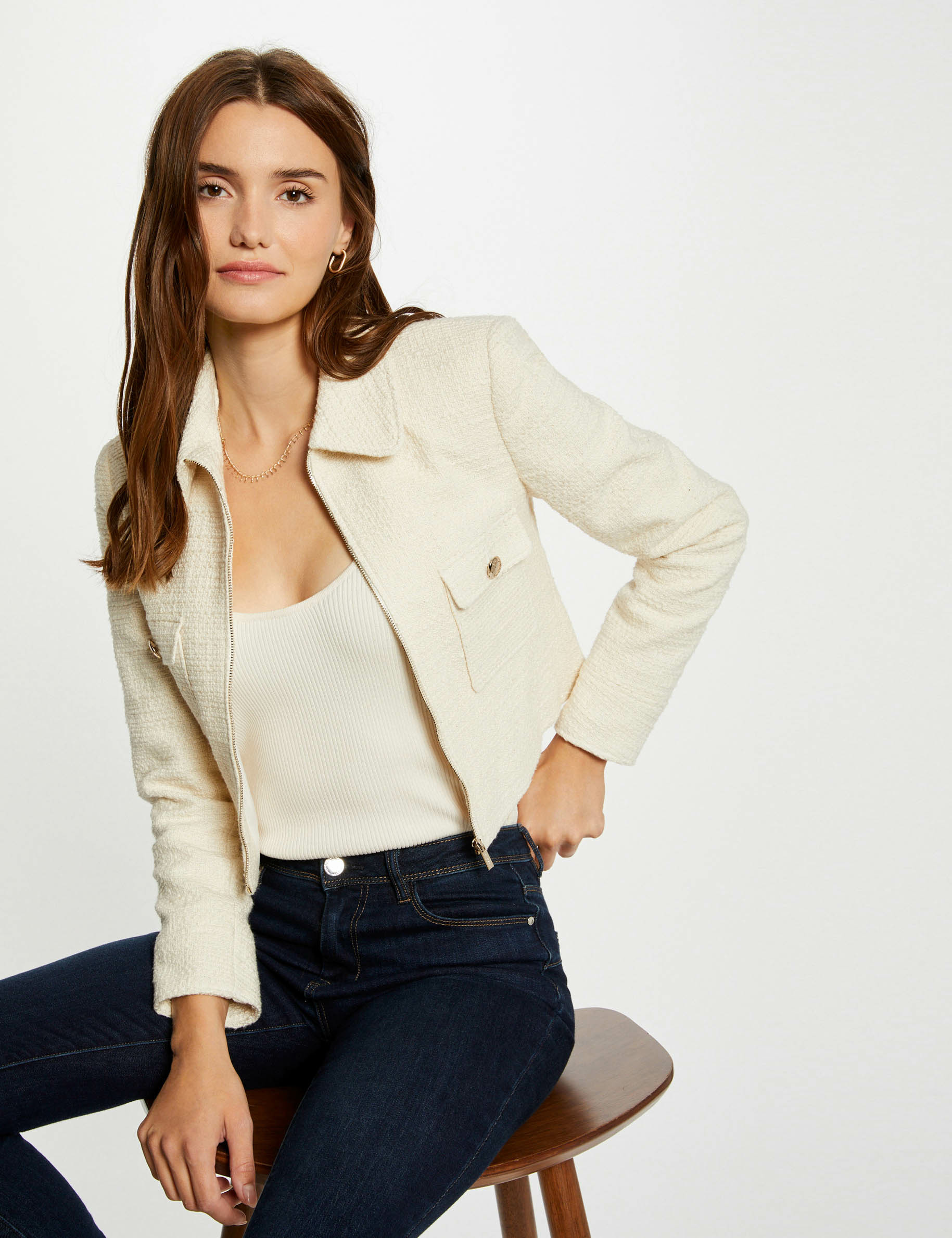 Fitted zipped jacket ivory ladies'