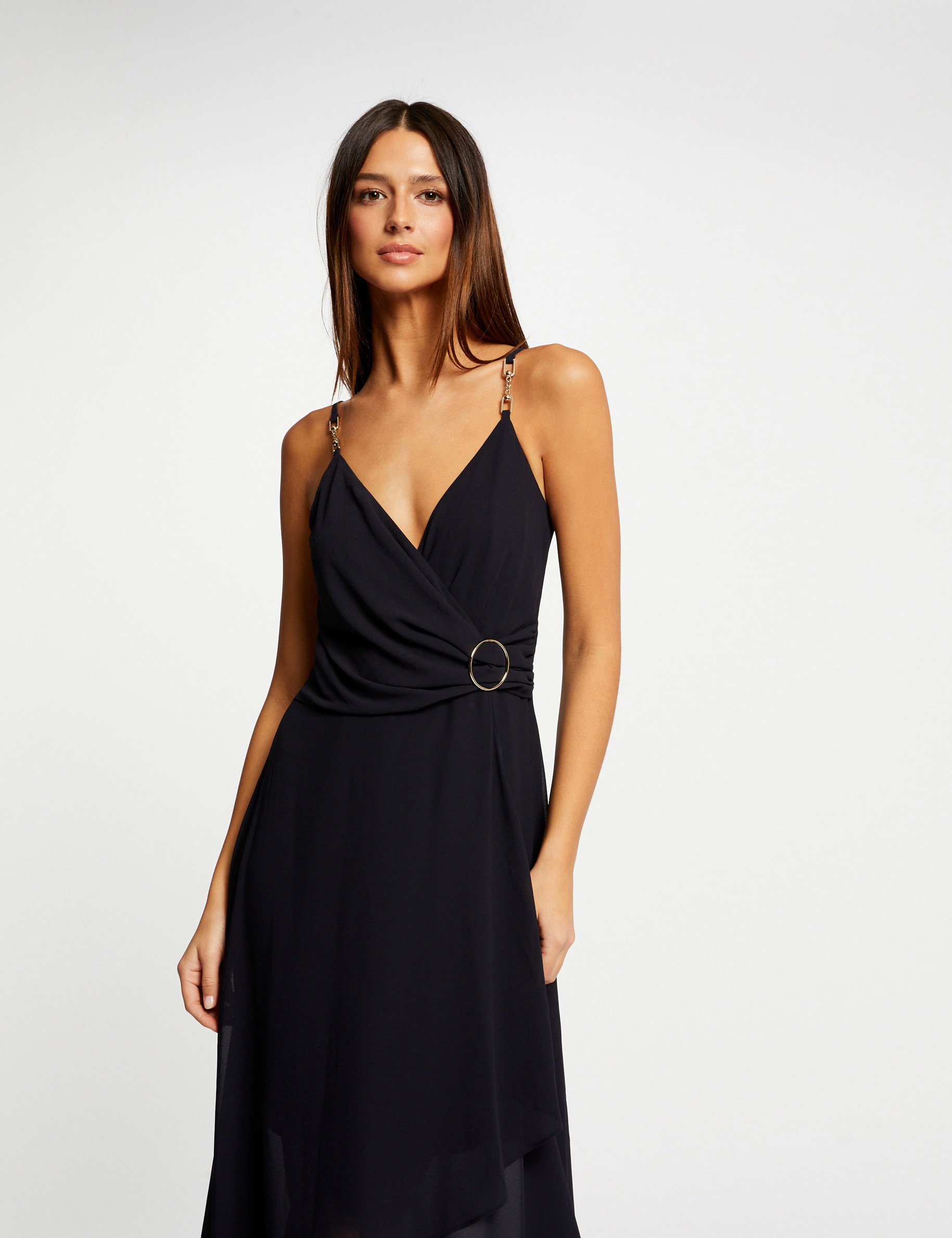 Midi dress with thin straps navy ladies'