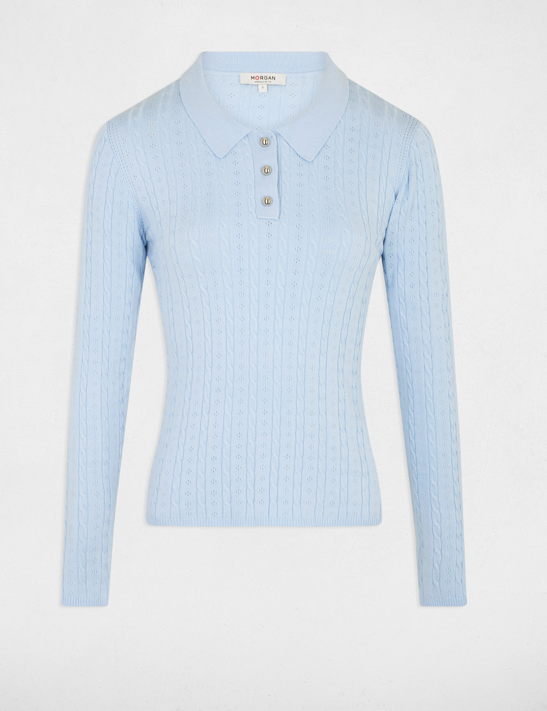 Fitted sweater with polo collar sky blue women
