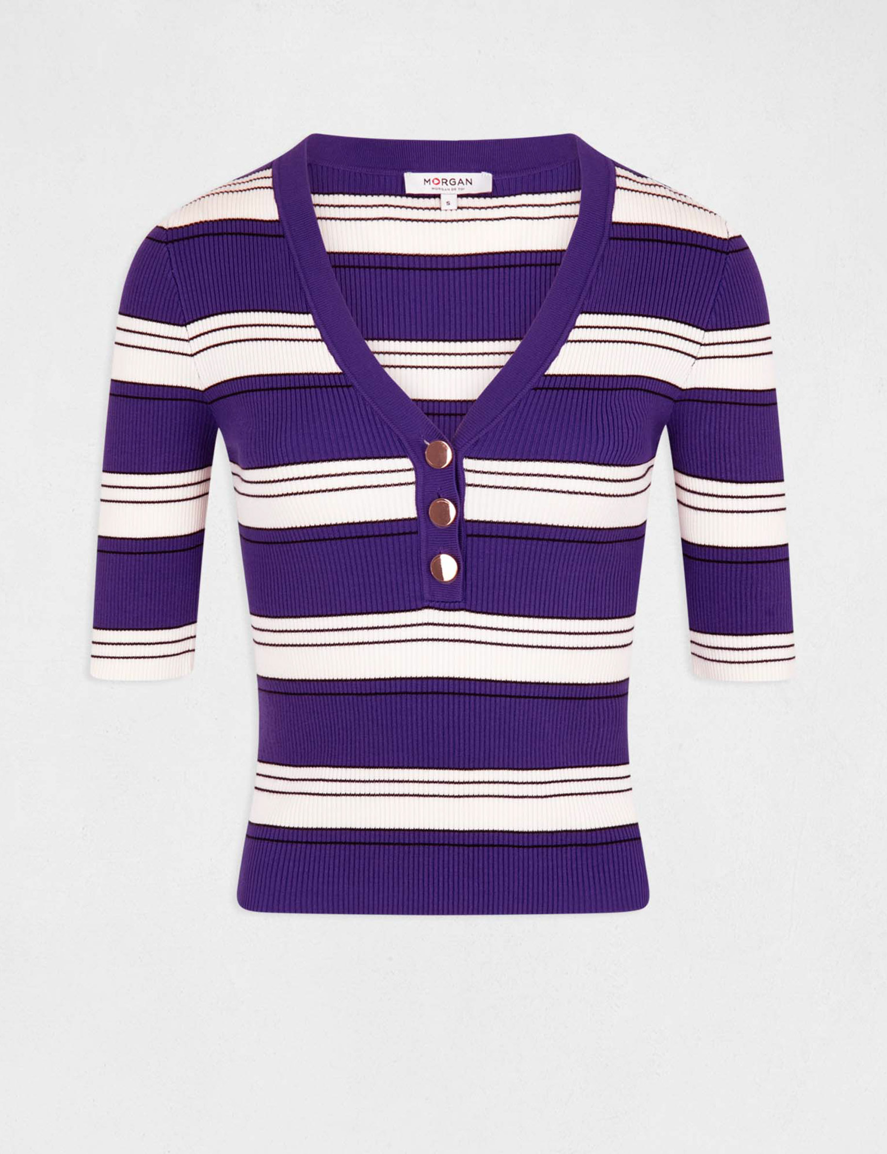 short sleeved jumper with stripes purple women Short-sleeved jumper with stripes purple women