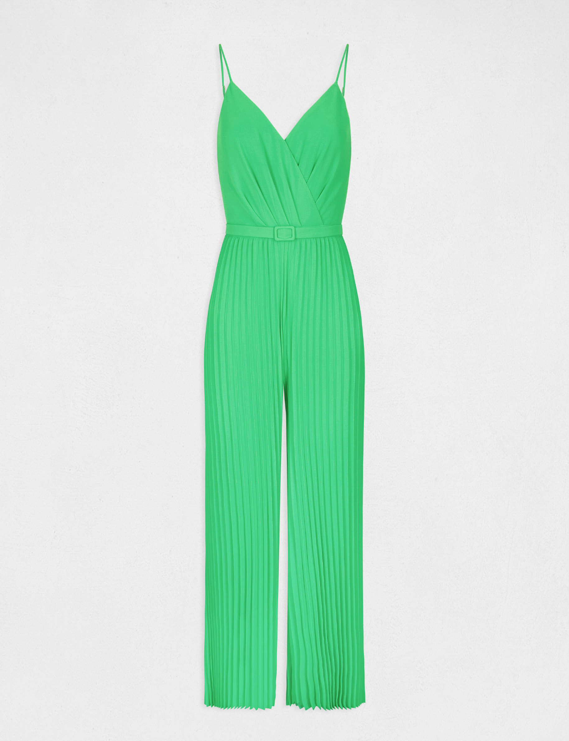 Wide leg pleated jumpsuit with open back green ladies'