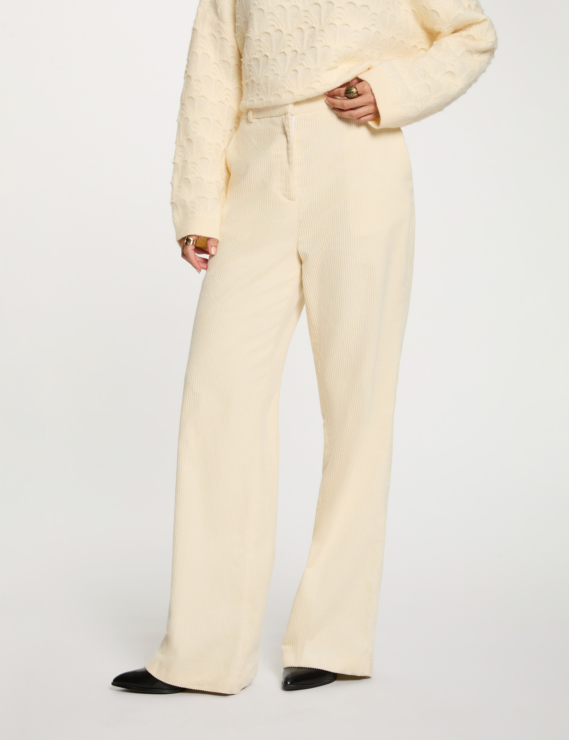Wide-leg velvet trousers ecru women