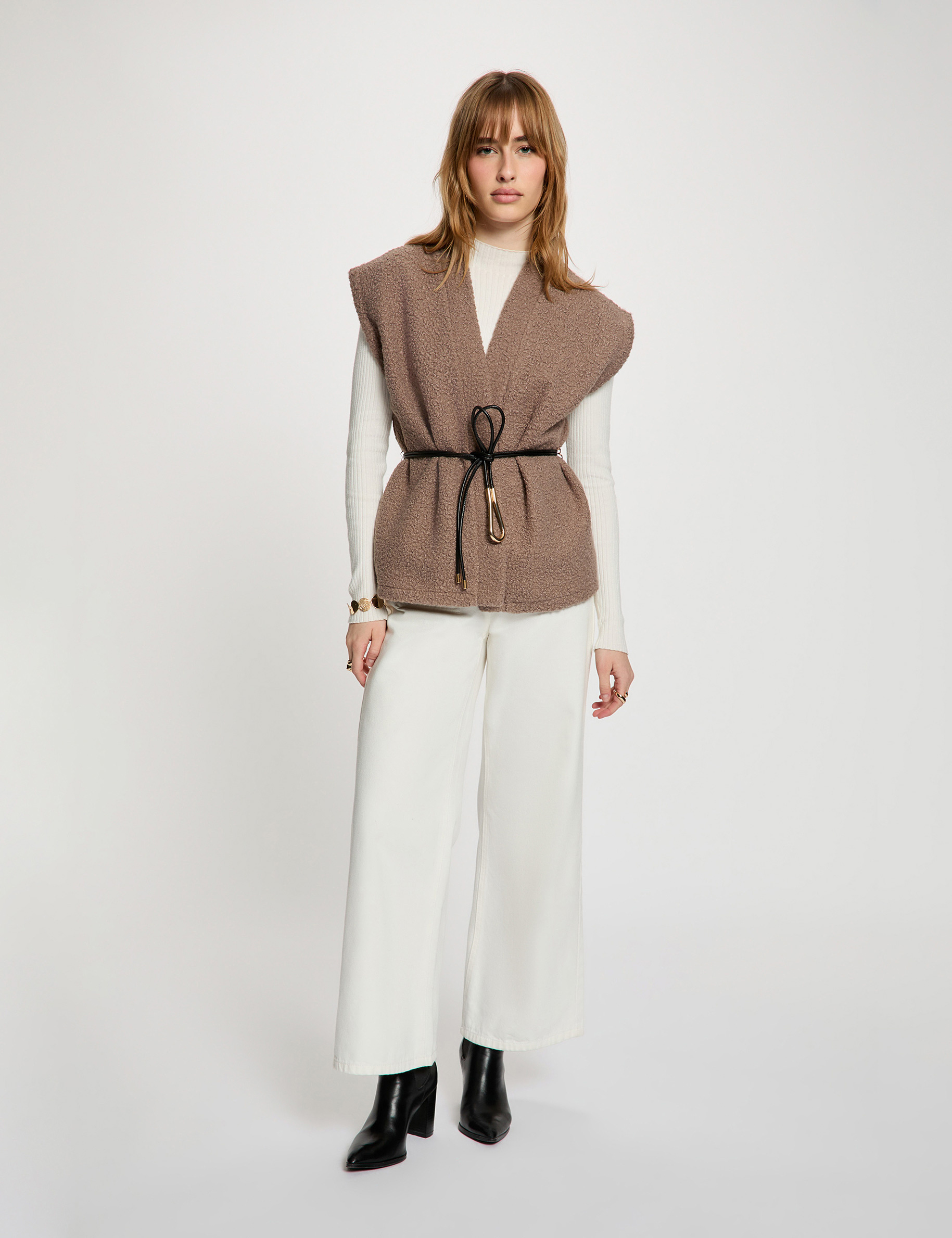 Sleeveless jacket taupe women