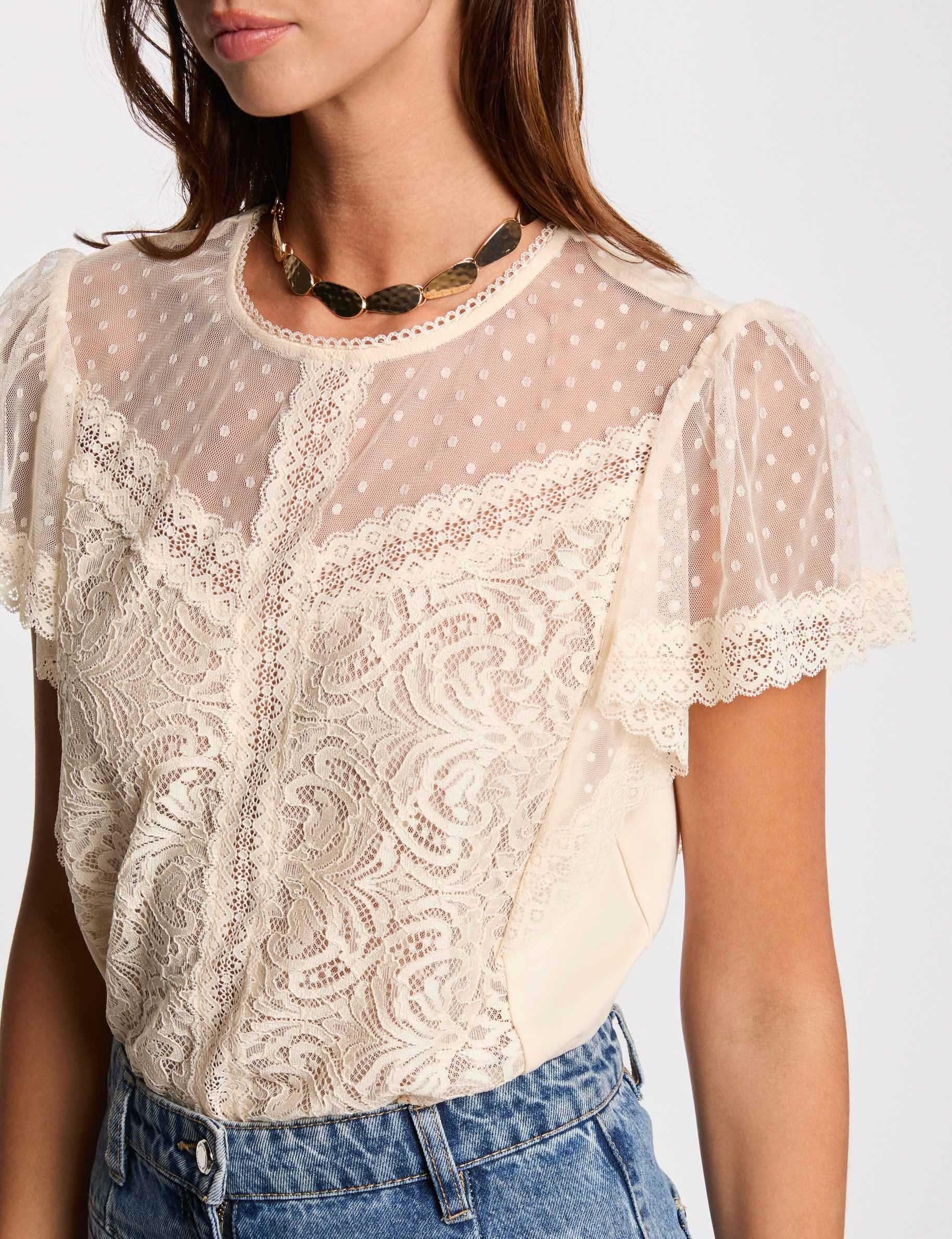 Short sleeve T-shirt ecru women