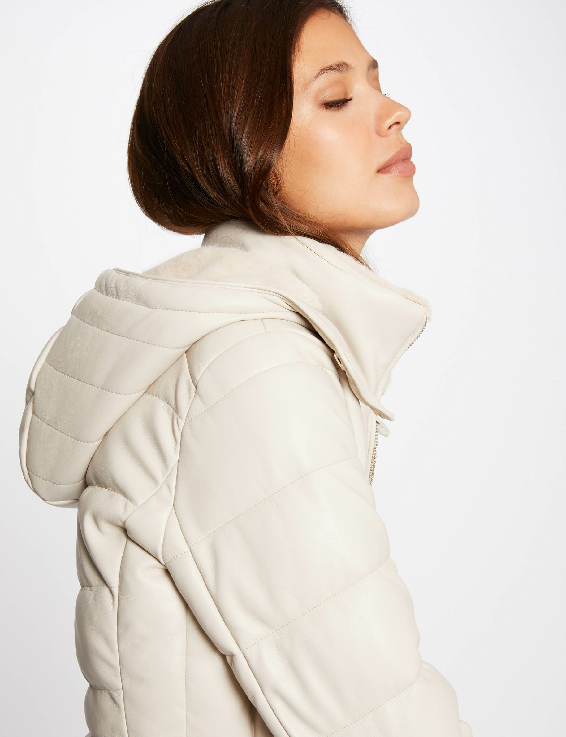 Straight padded jacket with hood ivory ladies'