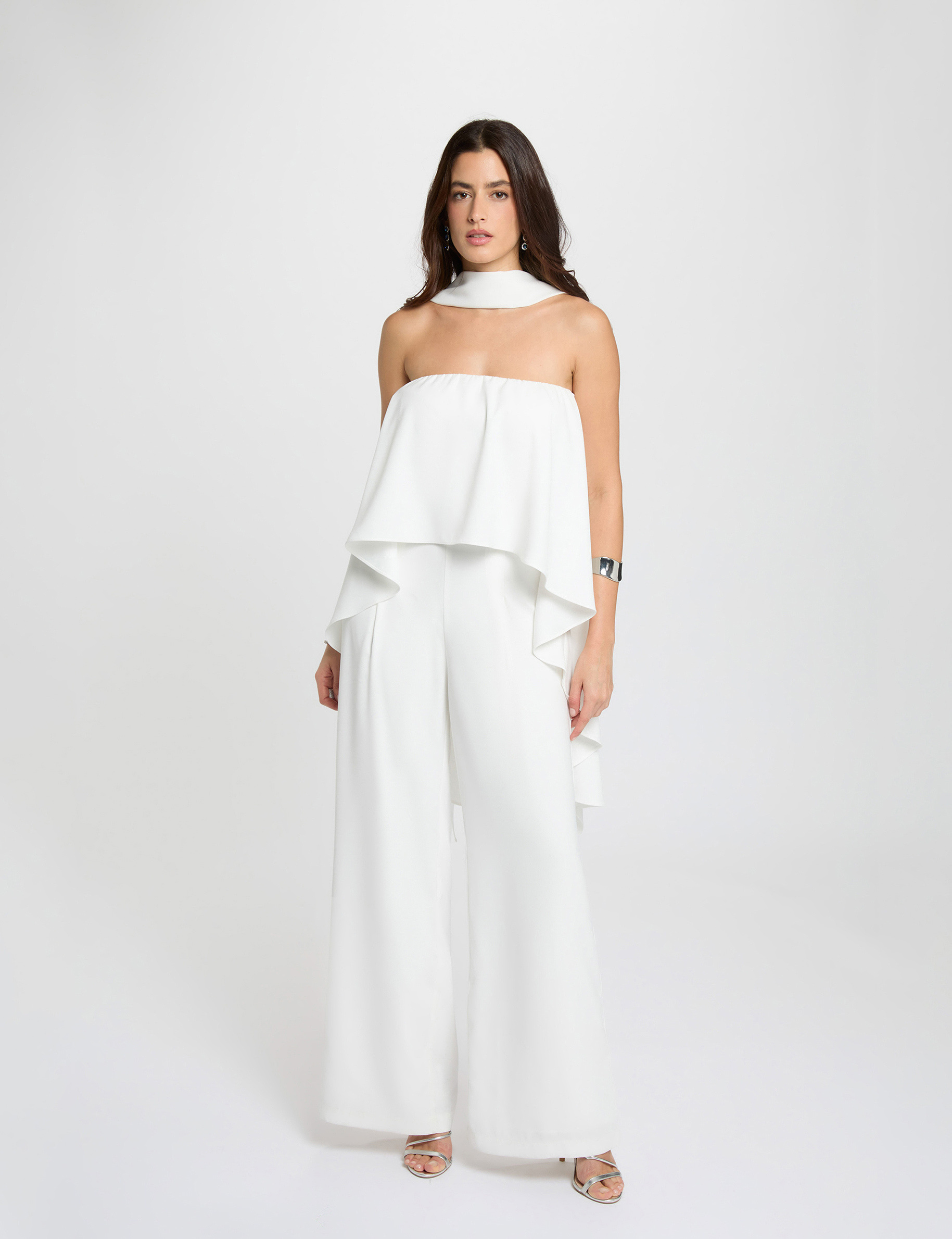 Fluid strapless jumpsuit white women