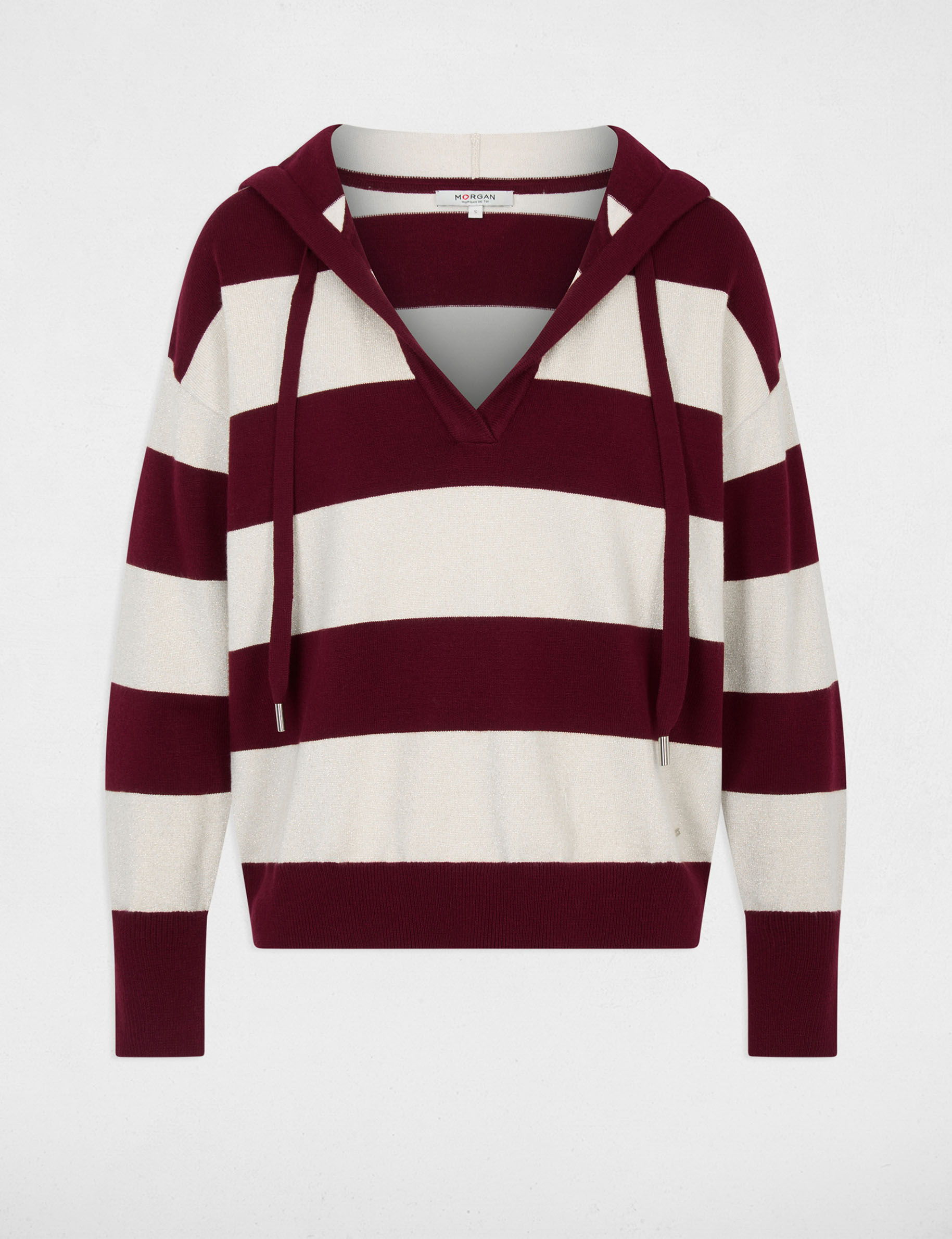 Striped sweater with hood bordeaux women