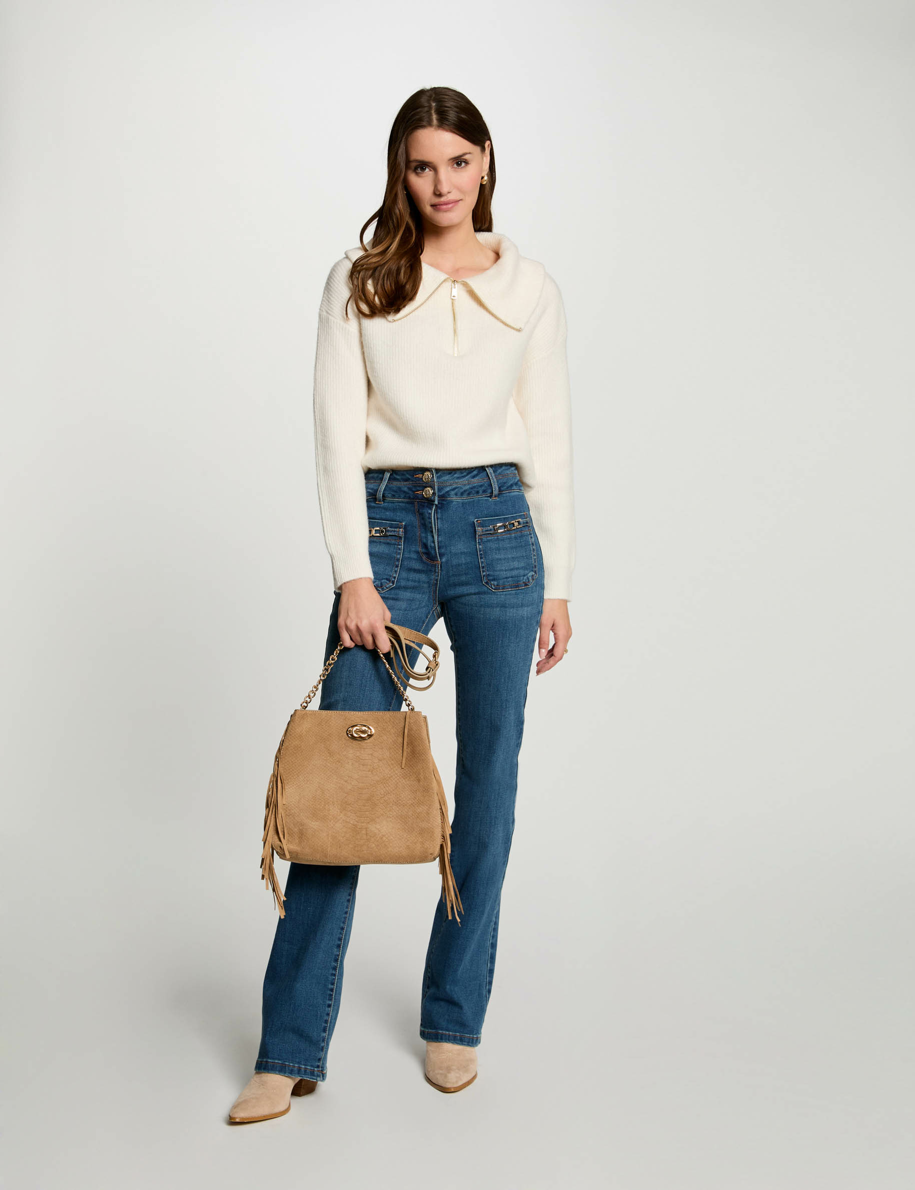 jumper with zipped rollneck ivory women Jumper with zipped-rollneck ivory women