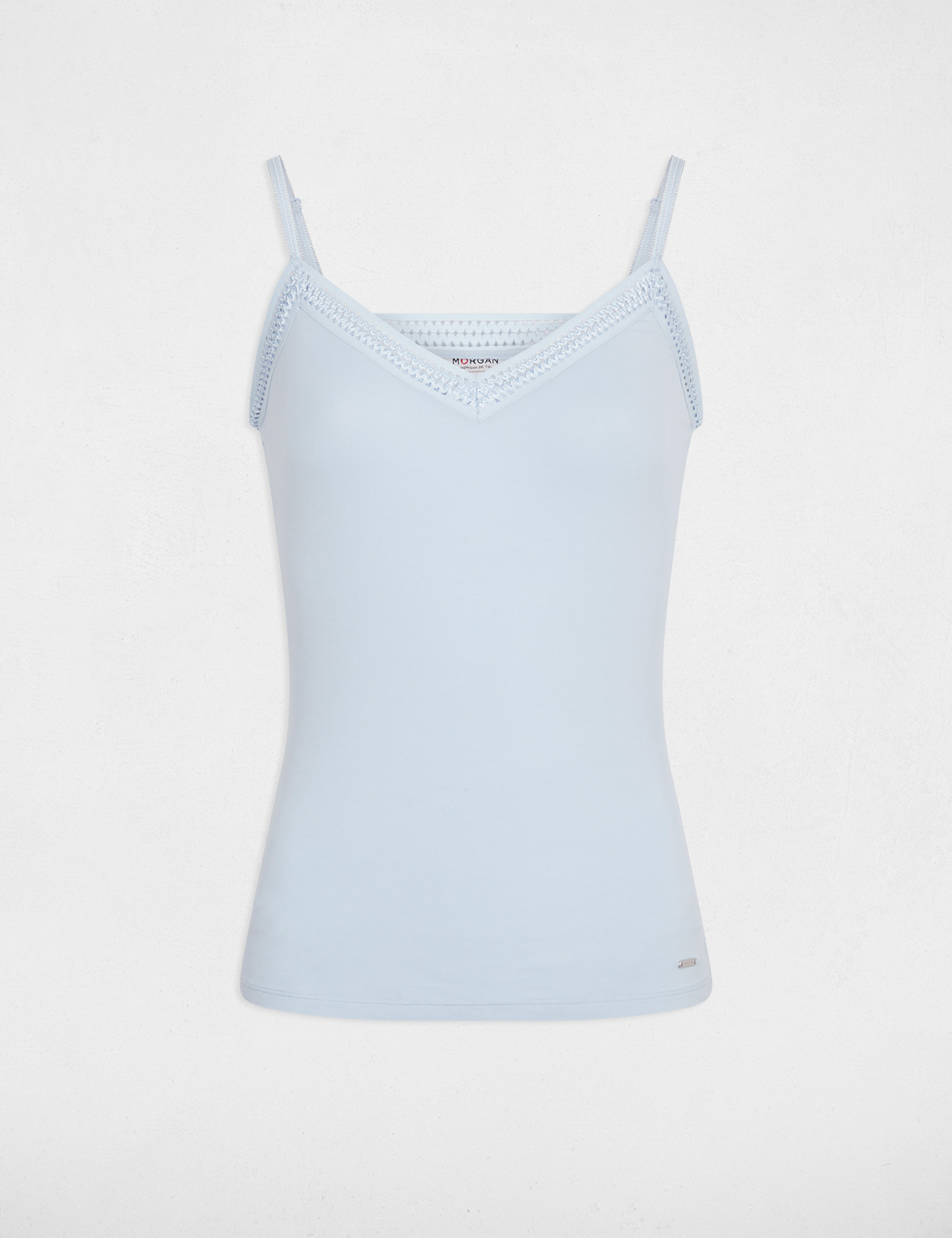 Vest top thin straps with lace strips sky blue women