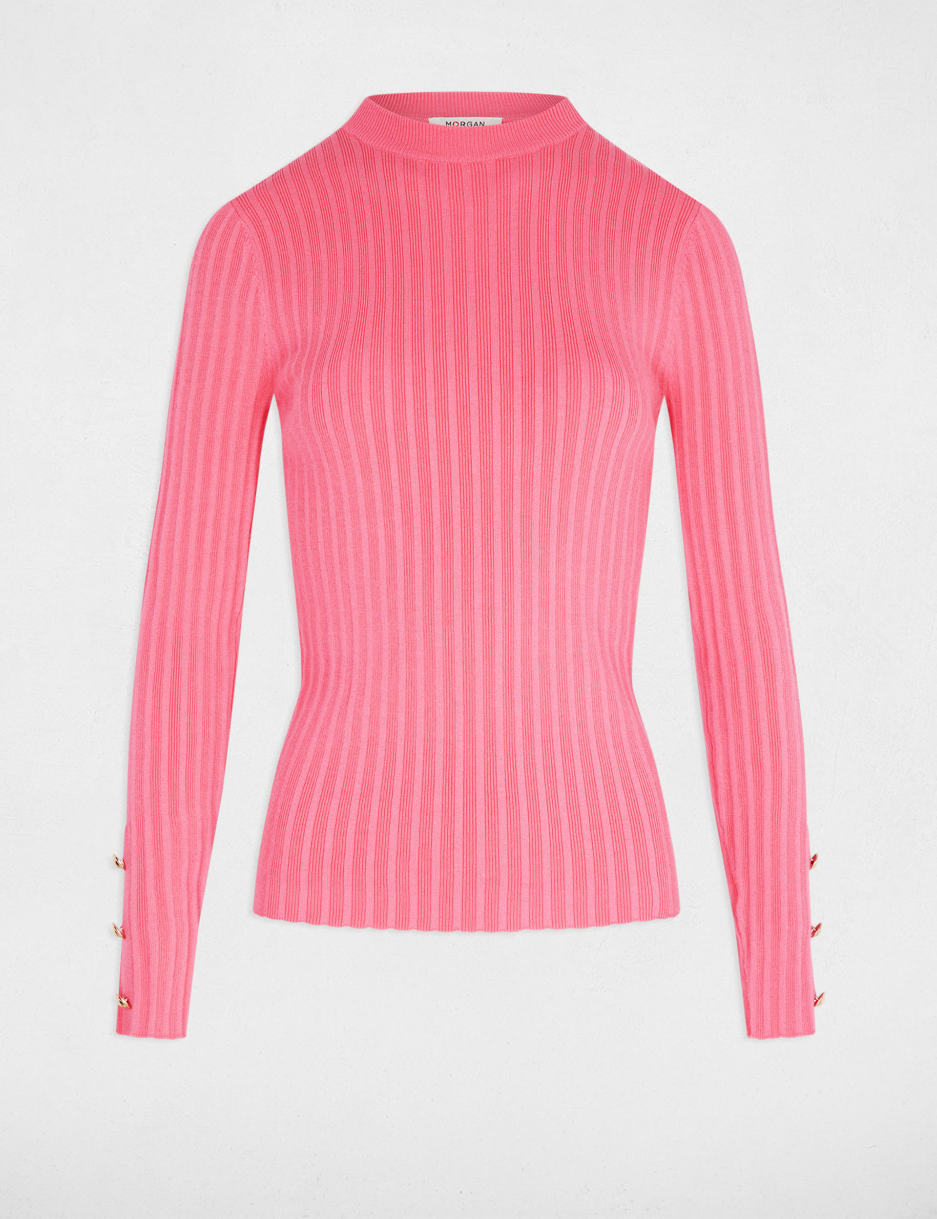 pull ajuste col cheminee rose fushia femme Pull ajusté col cheminée rose fushia femme