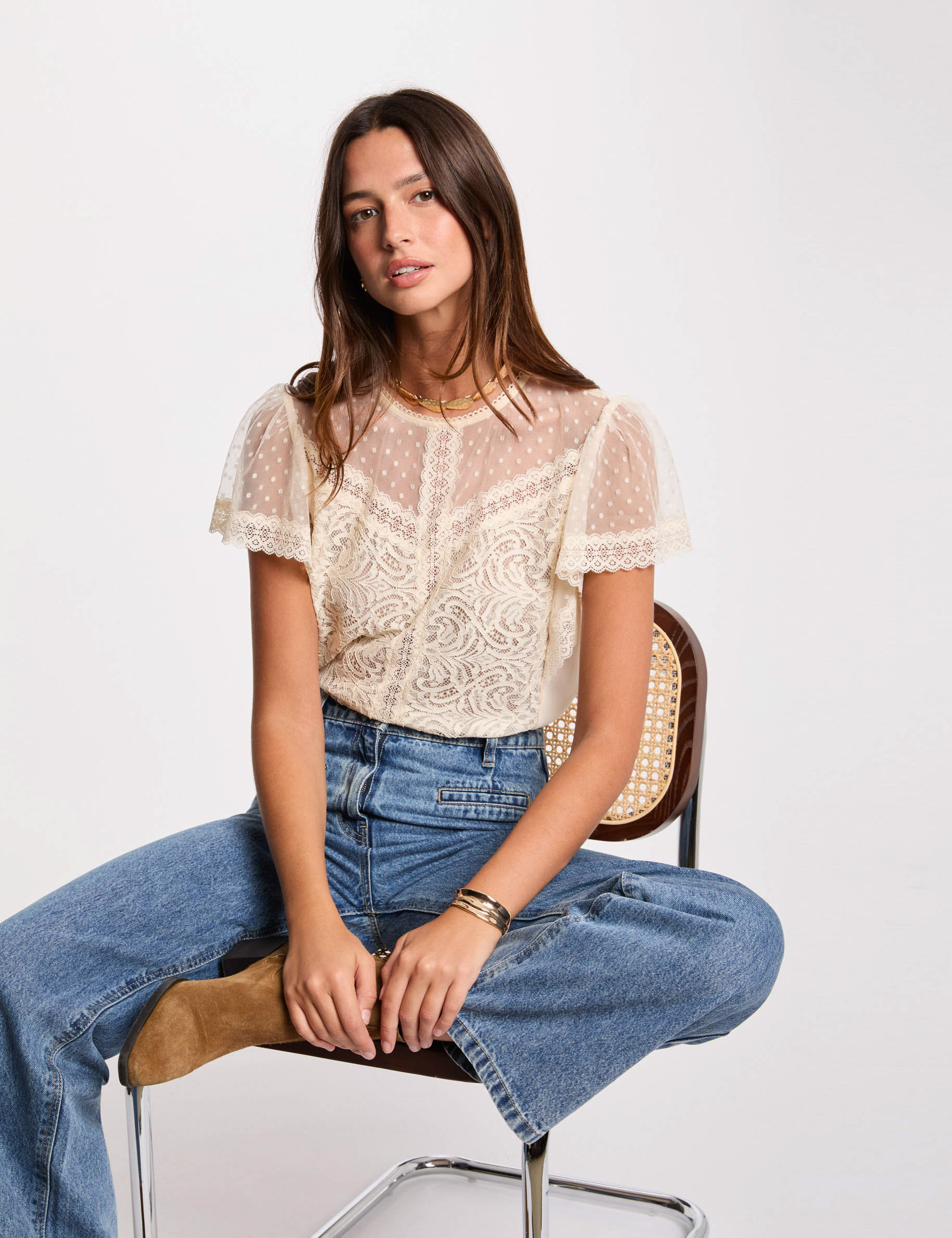 Short sleeve T-shirt ecru women