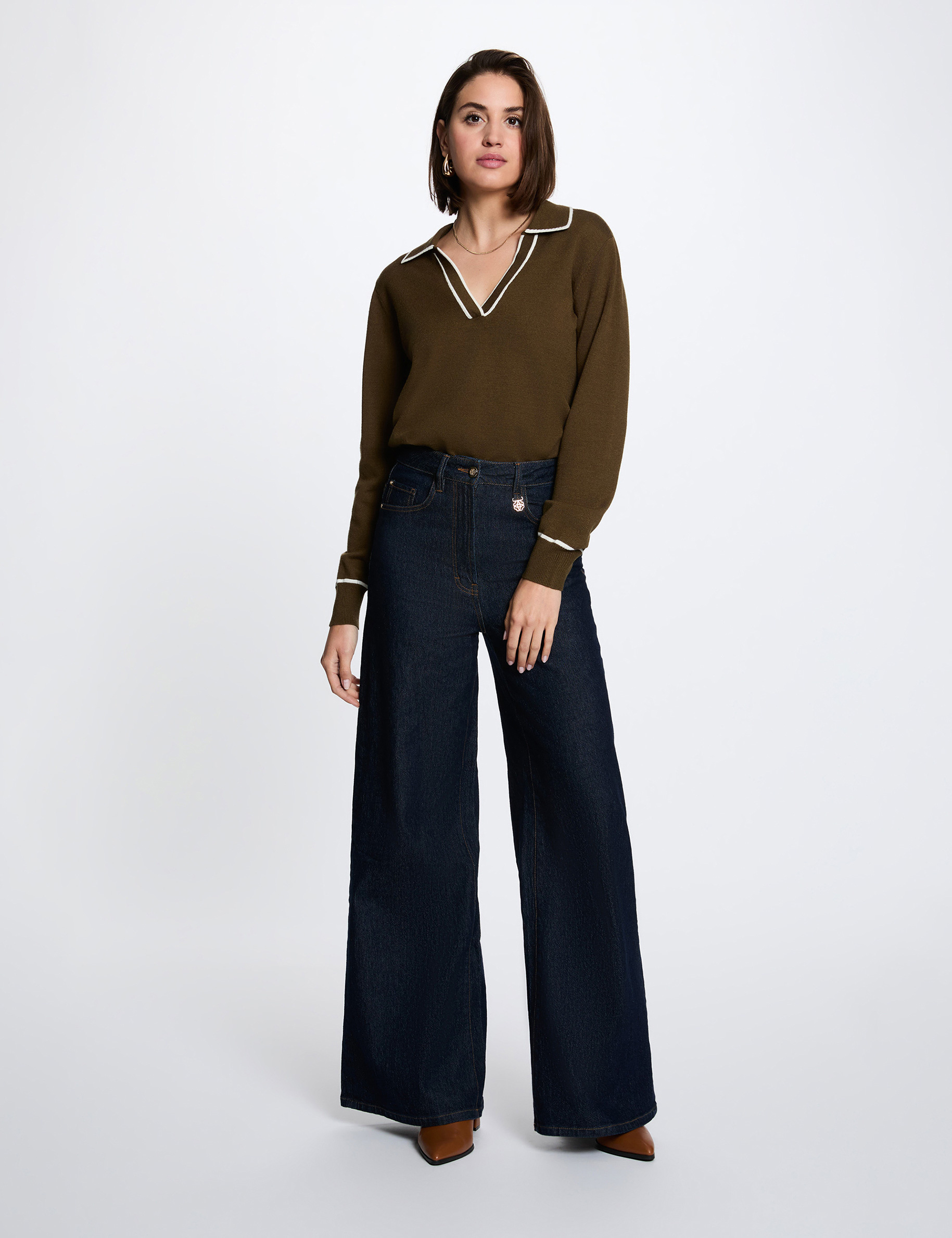 Polo neck jumper khaki green women