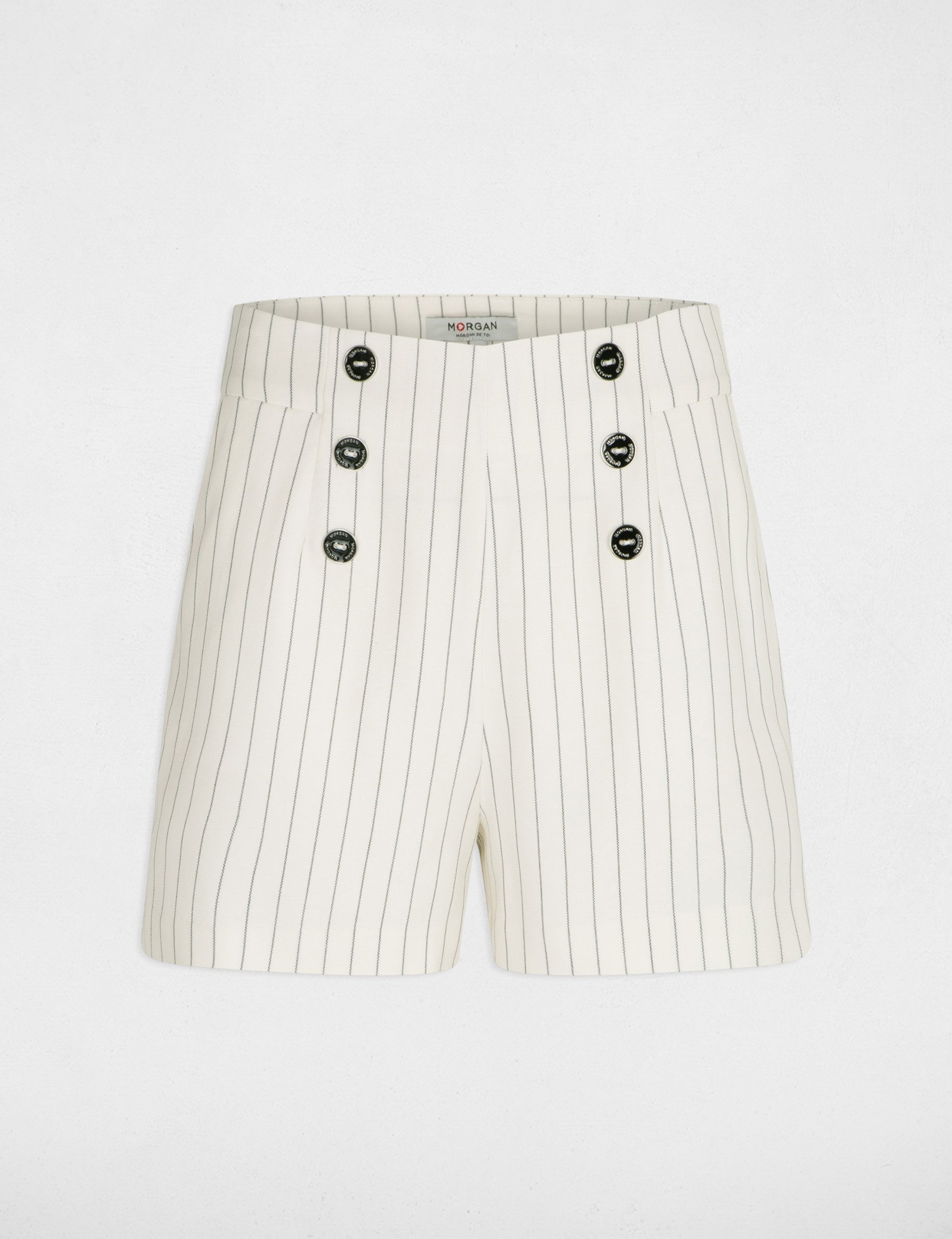 fitted short with stripes ecru women Fitted short with stripes ecru women