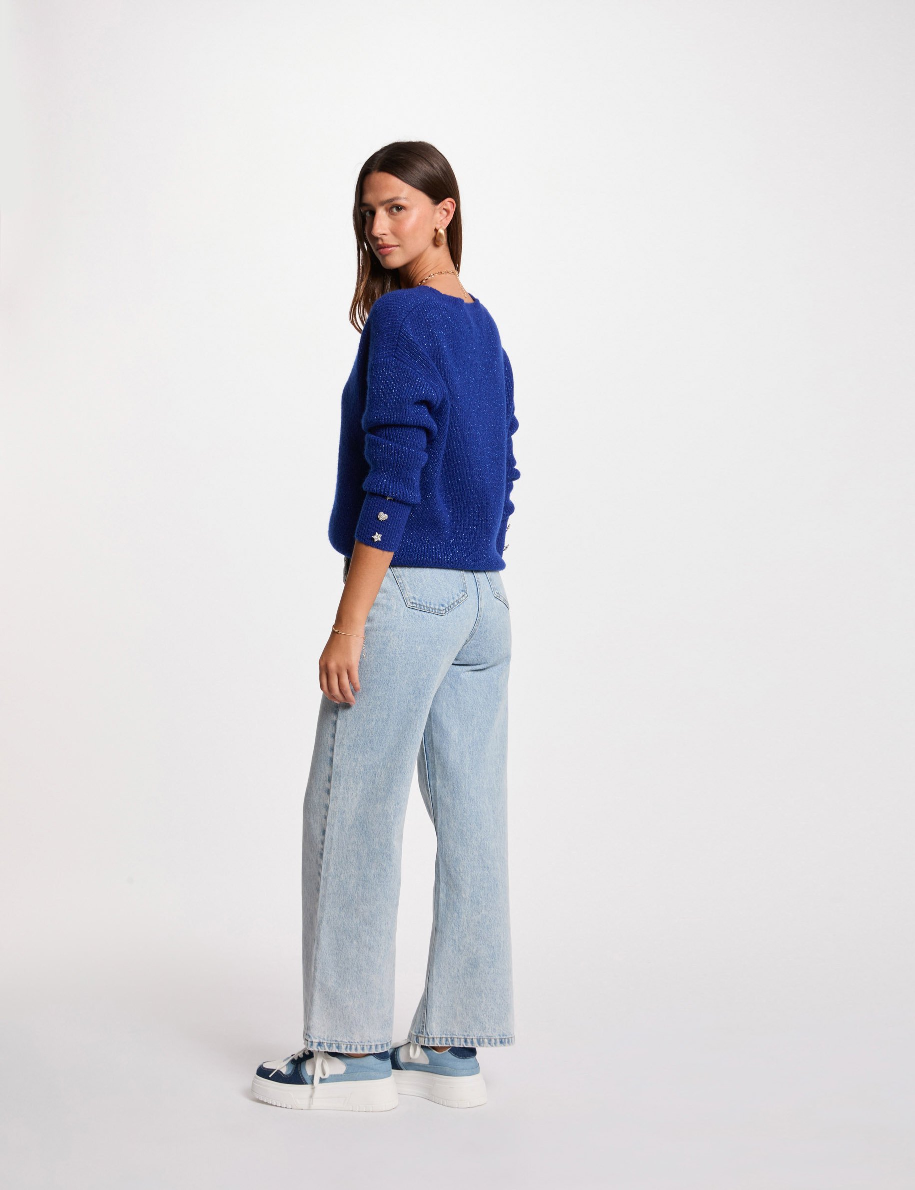 pull col en v oversize bleu petrole femme Pull col en V oversize bleu pétrole femme
