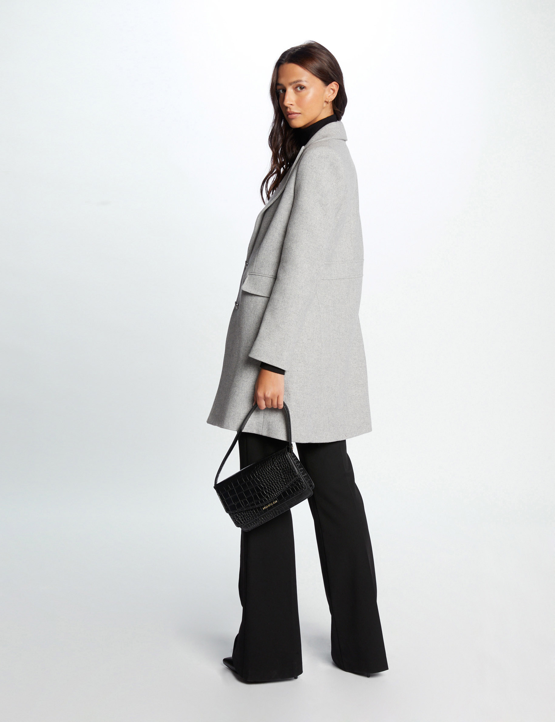 Buttoned long coat light grey ladies'