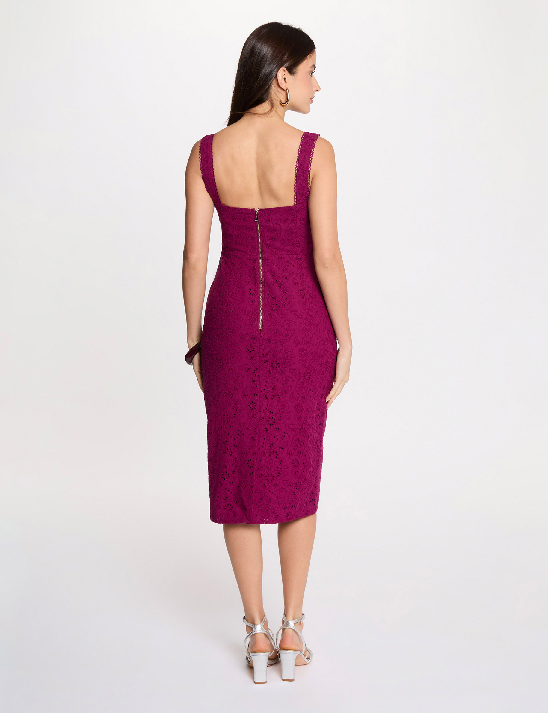 Embroidered lace sheath dress plum women