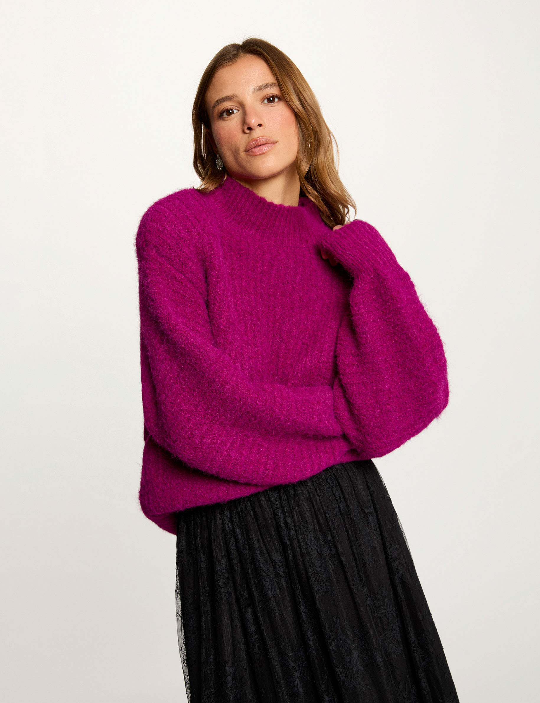 Oversized high neck sweater purple women