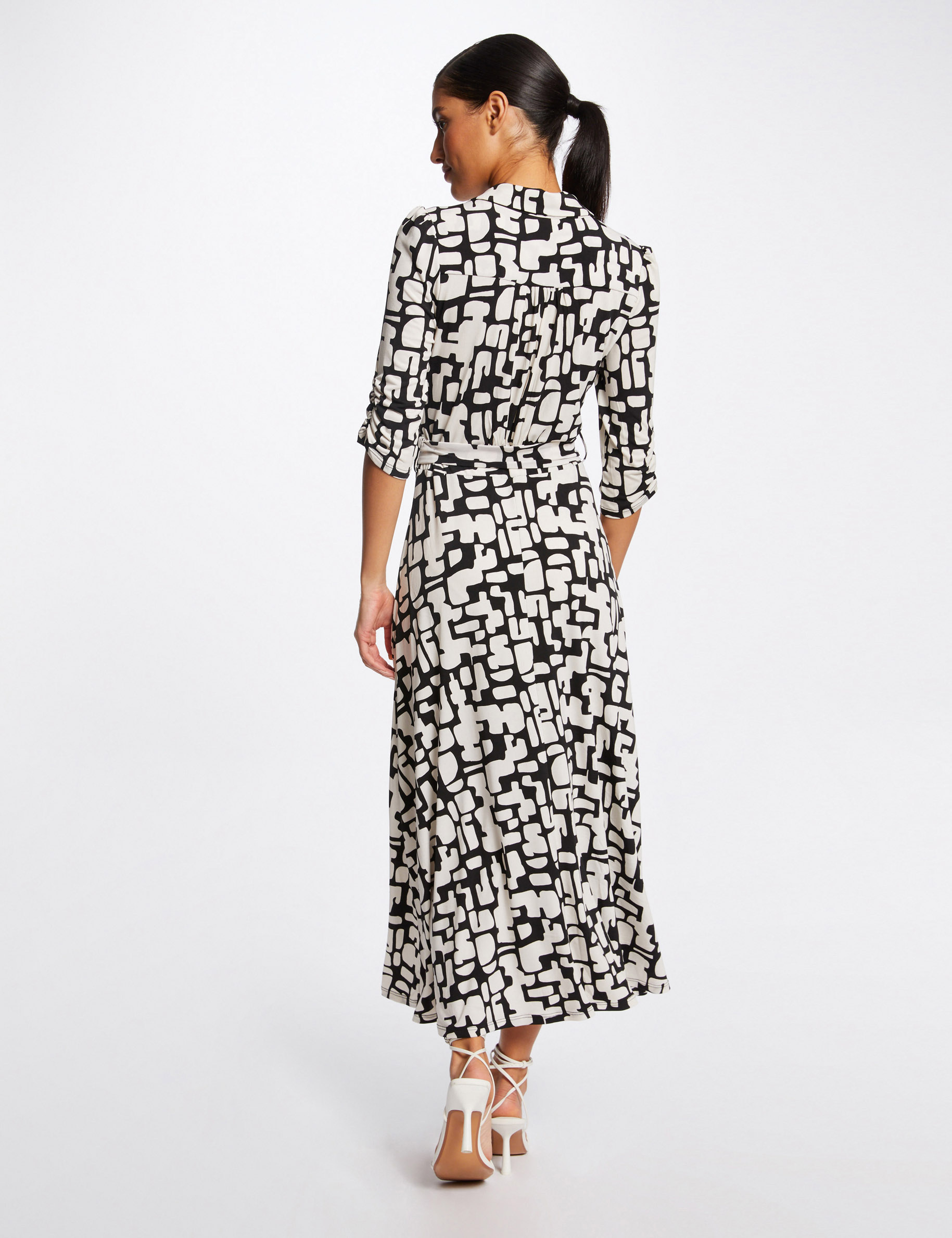 maxi a line dress with abstract print ecru women Maxi A-line dress with abstract print ecru women