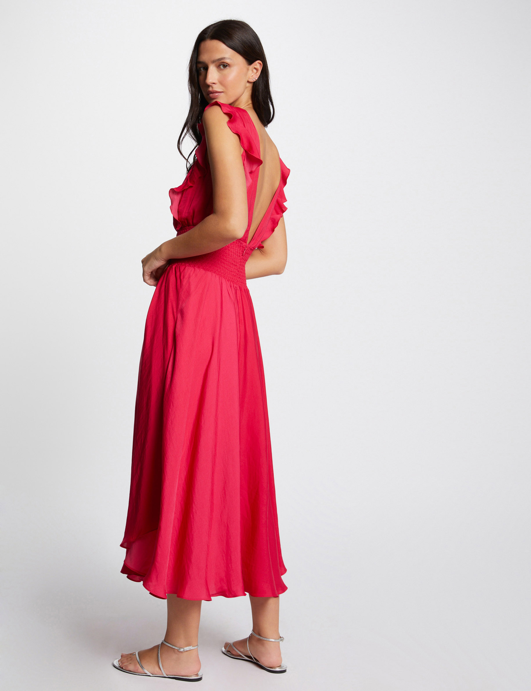 Maxi A-line dress with smocked waist raspberry ladies'