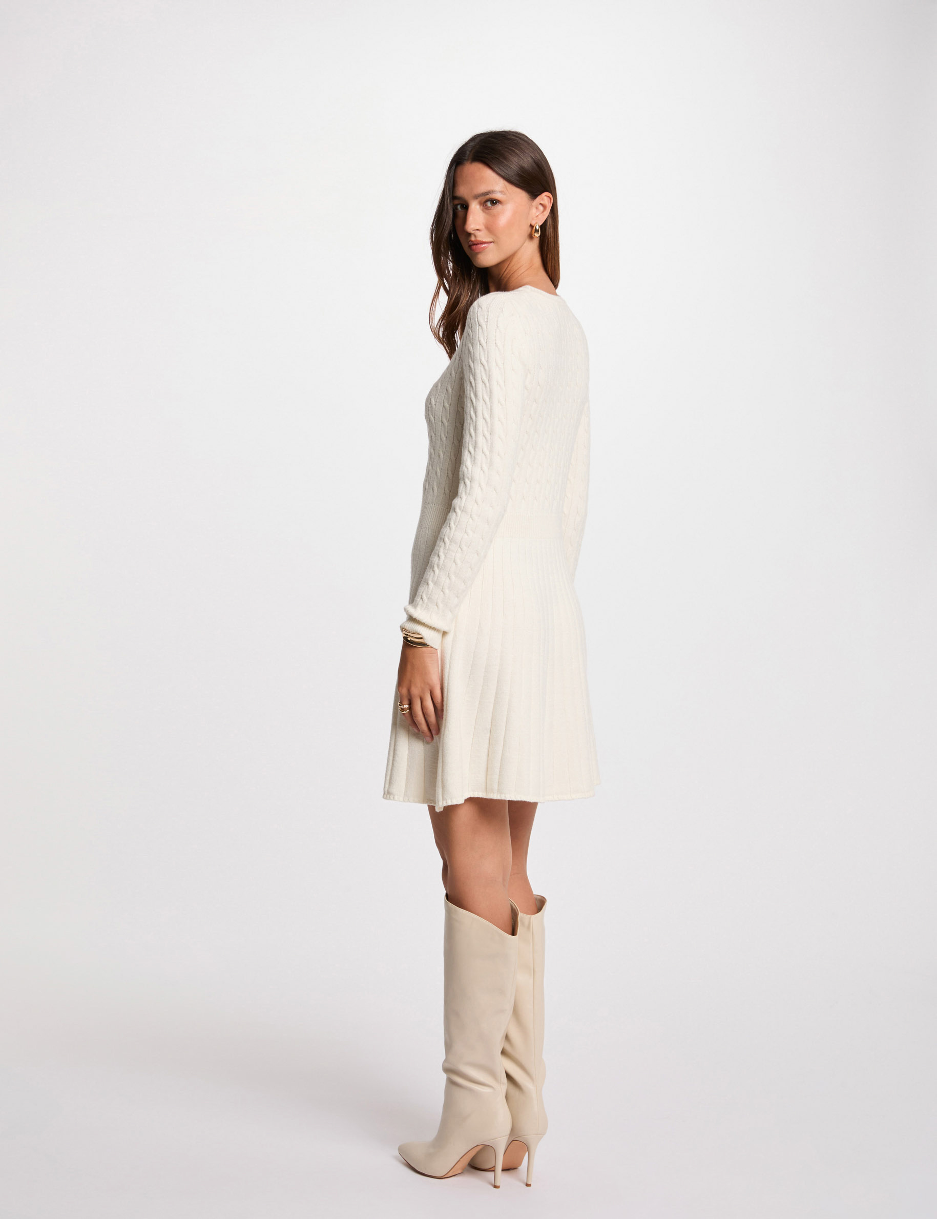 Robe tricot courte patineuse ivoire femme