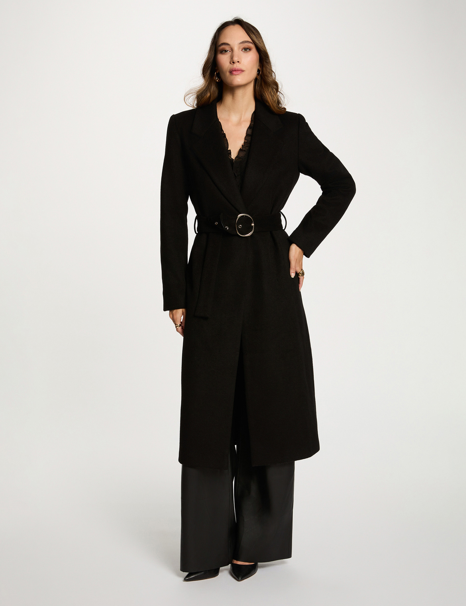 long belted coat black women Long belted coat black women