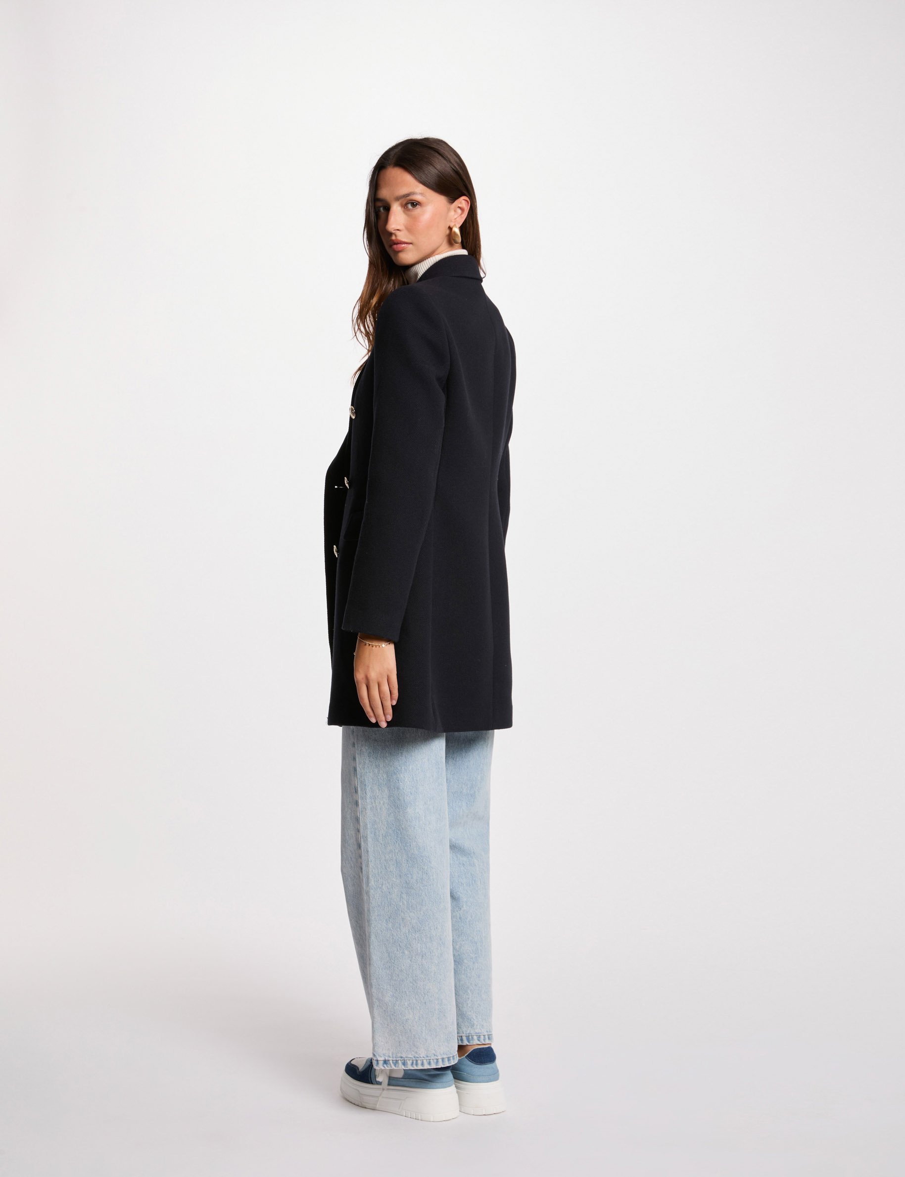 mi length coat with buttons navy blue women Mi-length coat with buttons navy blue women