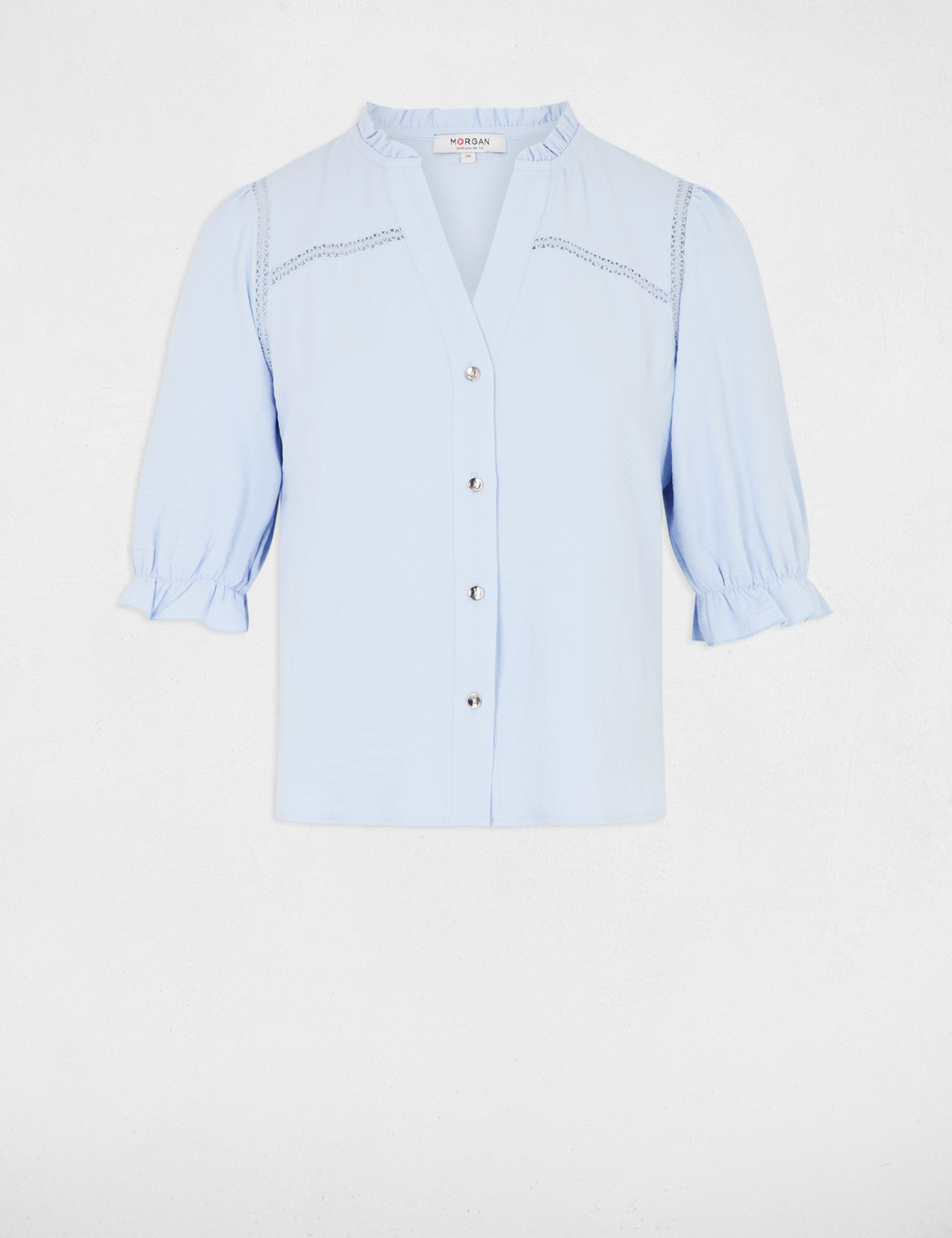 3/4-length sleeved blouse sky blue women