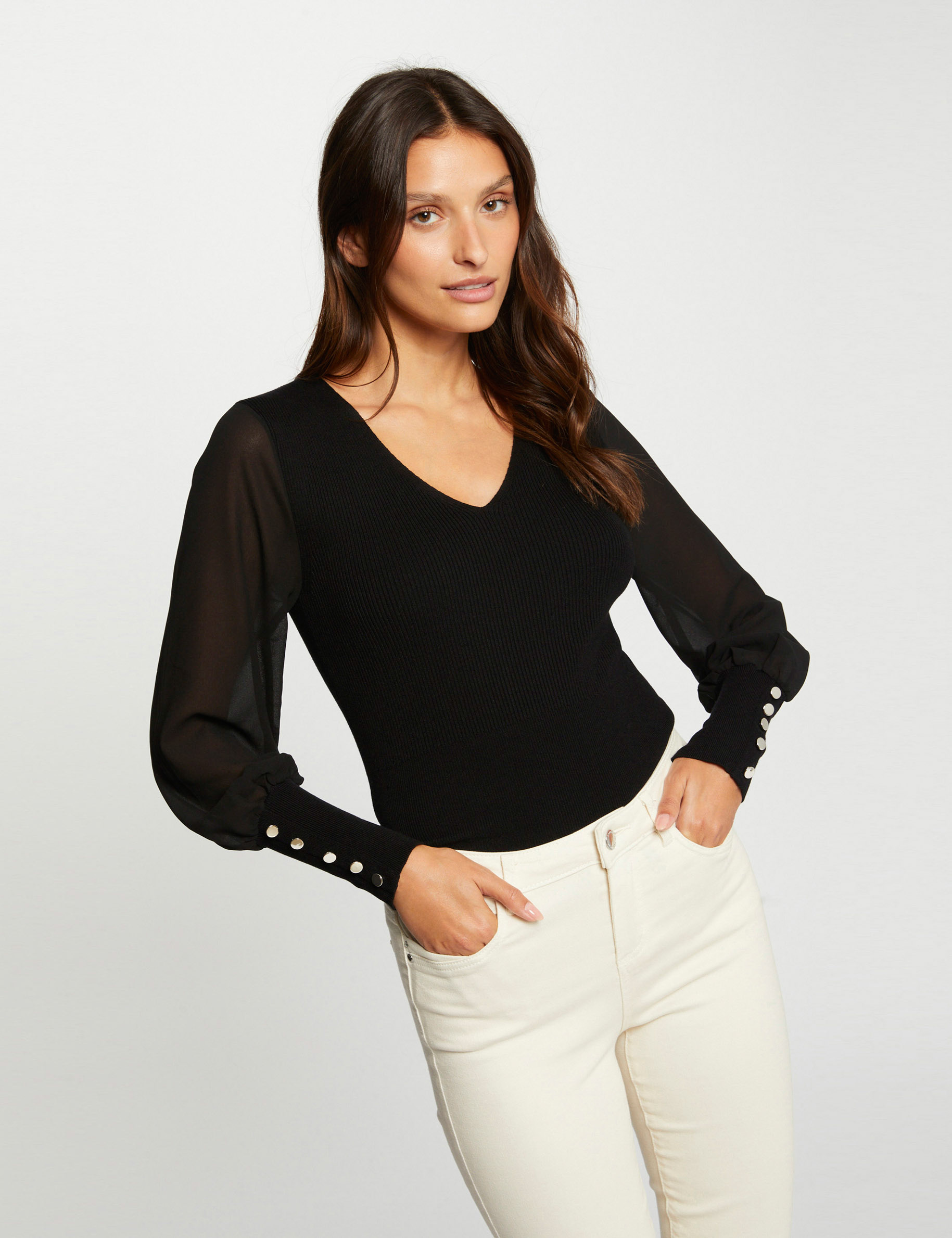 Jumper semi-transparent long sleeves black ladies' | Morgan