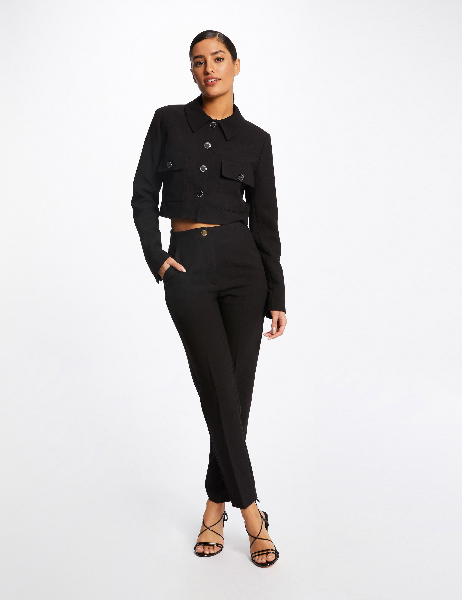 High waisted straight city trousers black ladies Morgan
