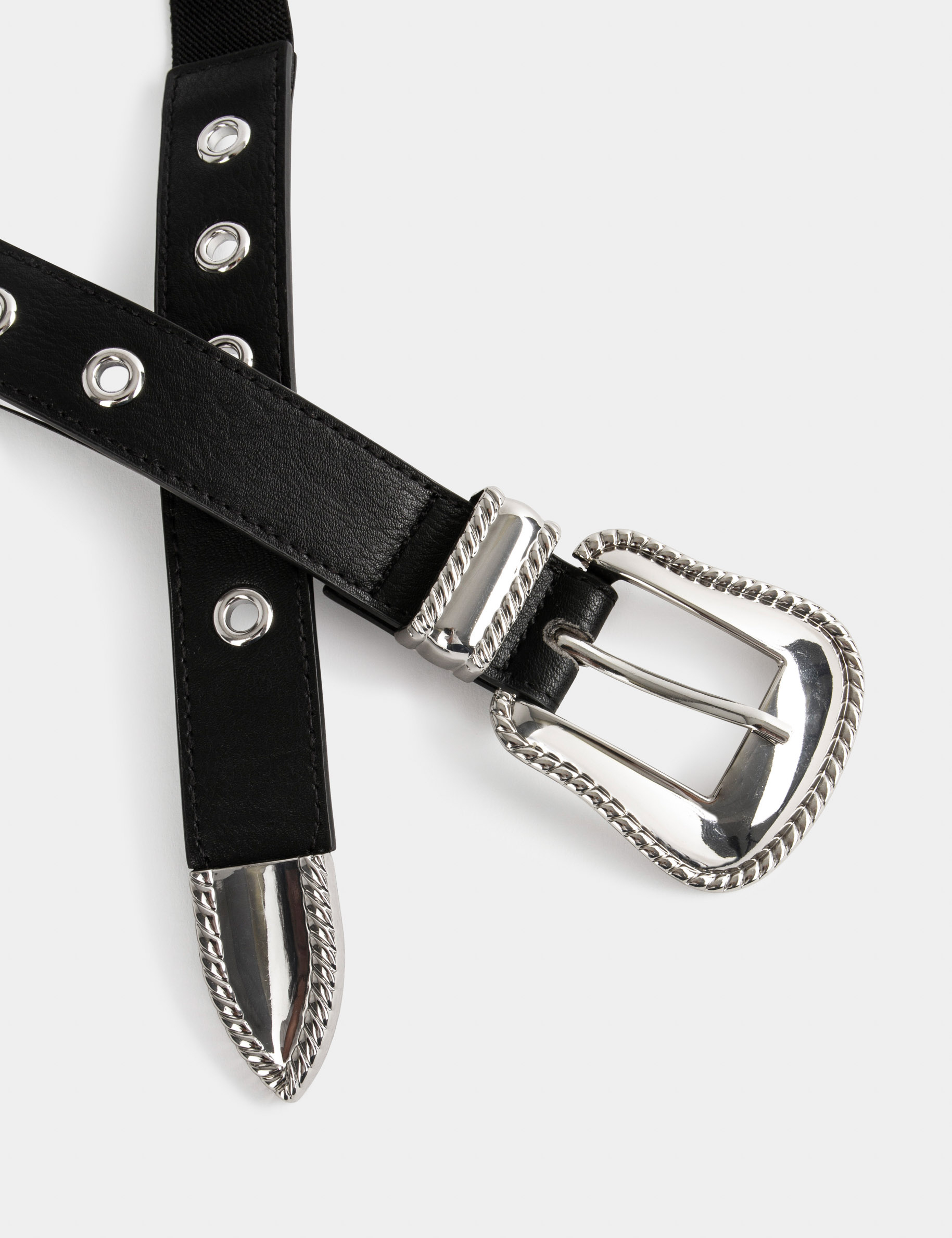 Belt with western buckle black ladies'