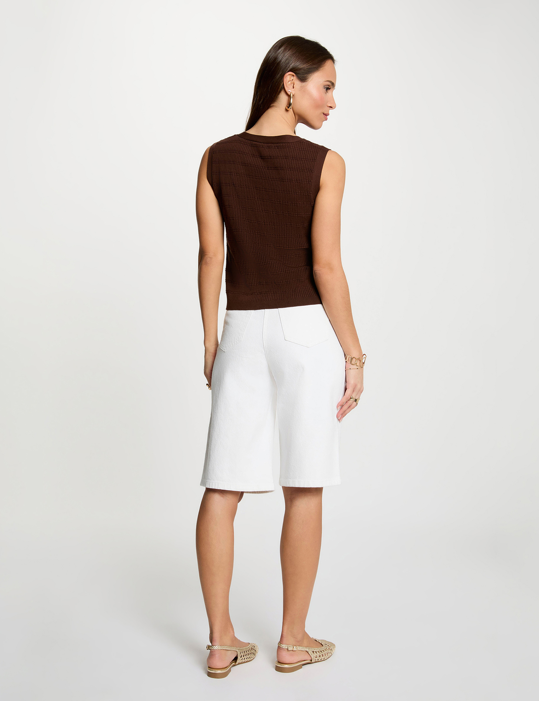 Fitted v-neck cardigan dark brown women