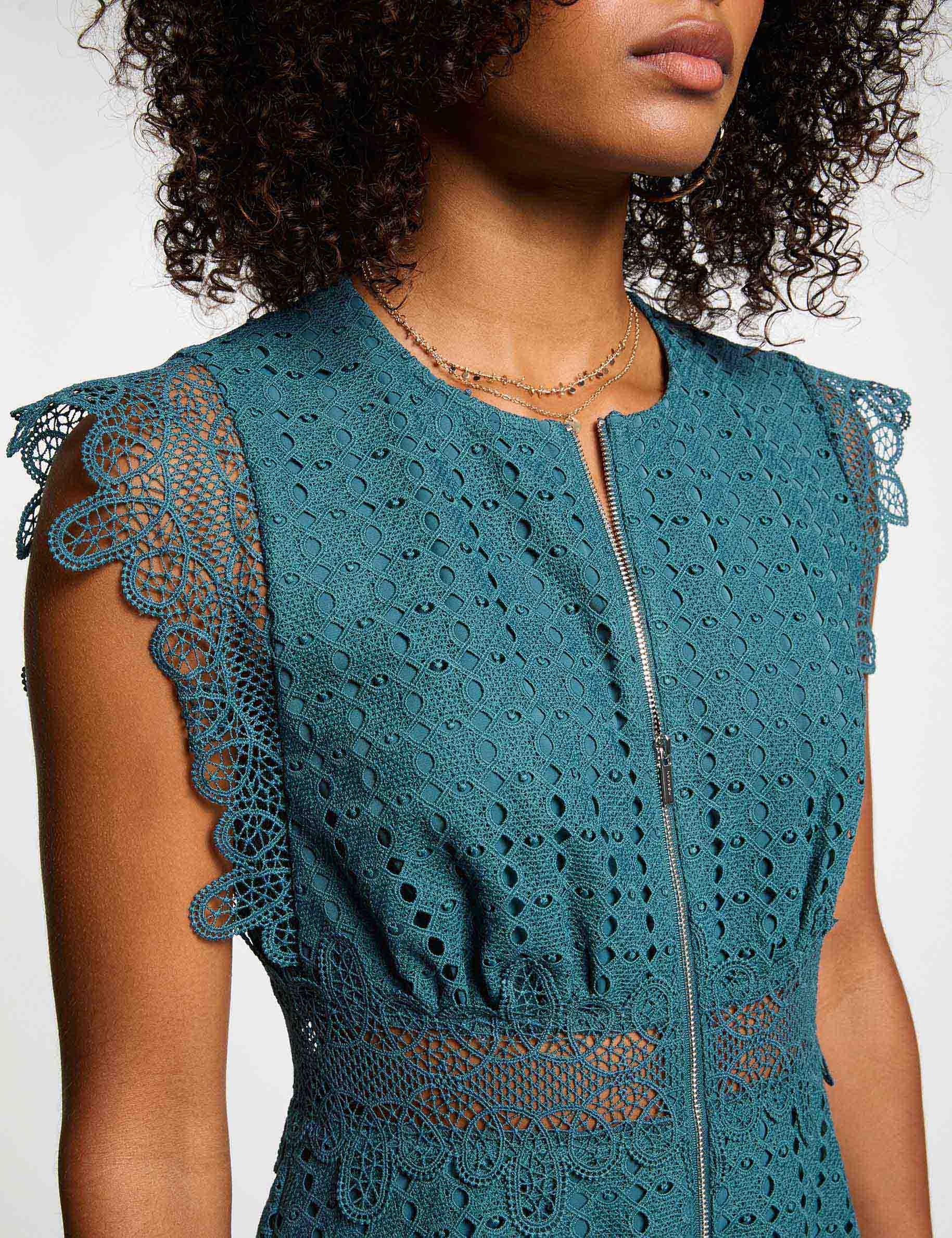 a line mini lace dress petroleum blue women A-line mini lace dress petroleum blue women
