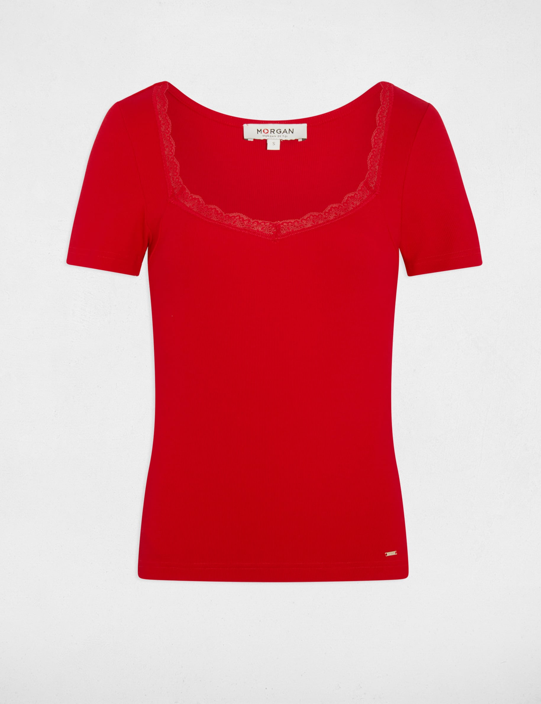 Fitted t-shirt with heart neckline red women