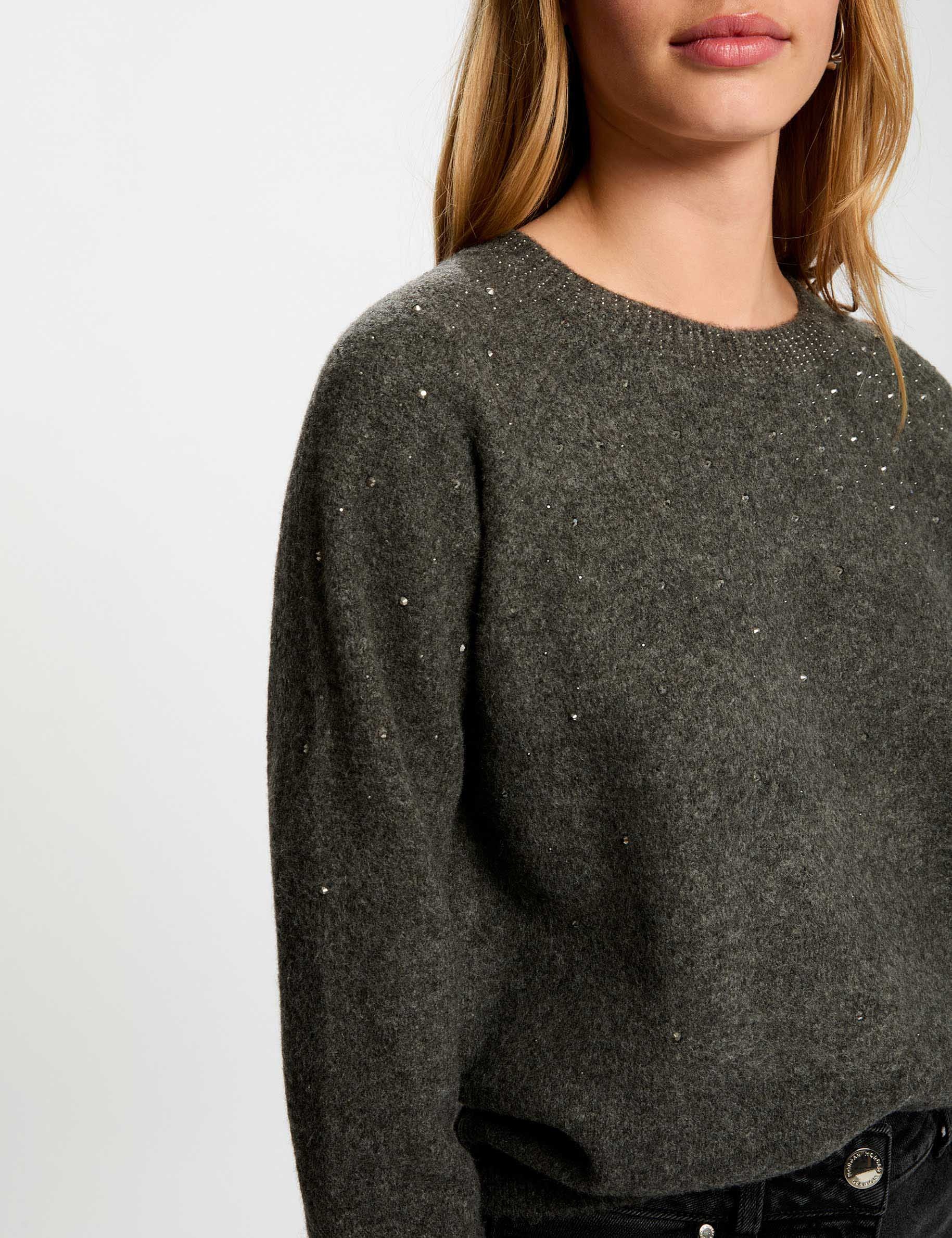 fitted sweater with rhinestones dark grey women Fitted sweater with rhinestones dark grey women
