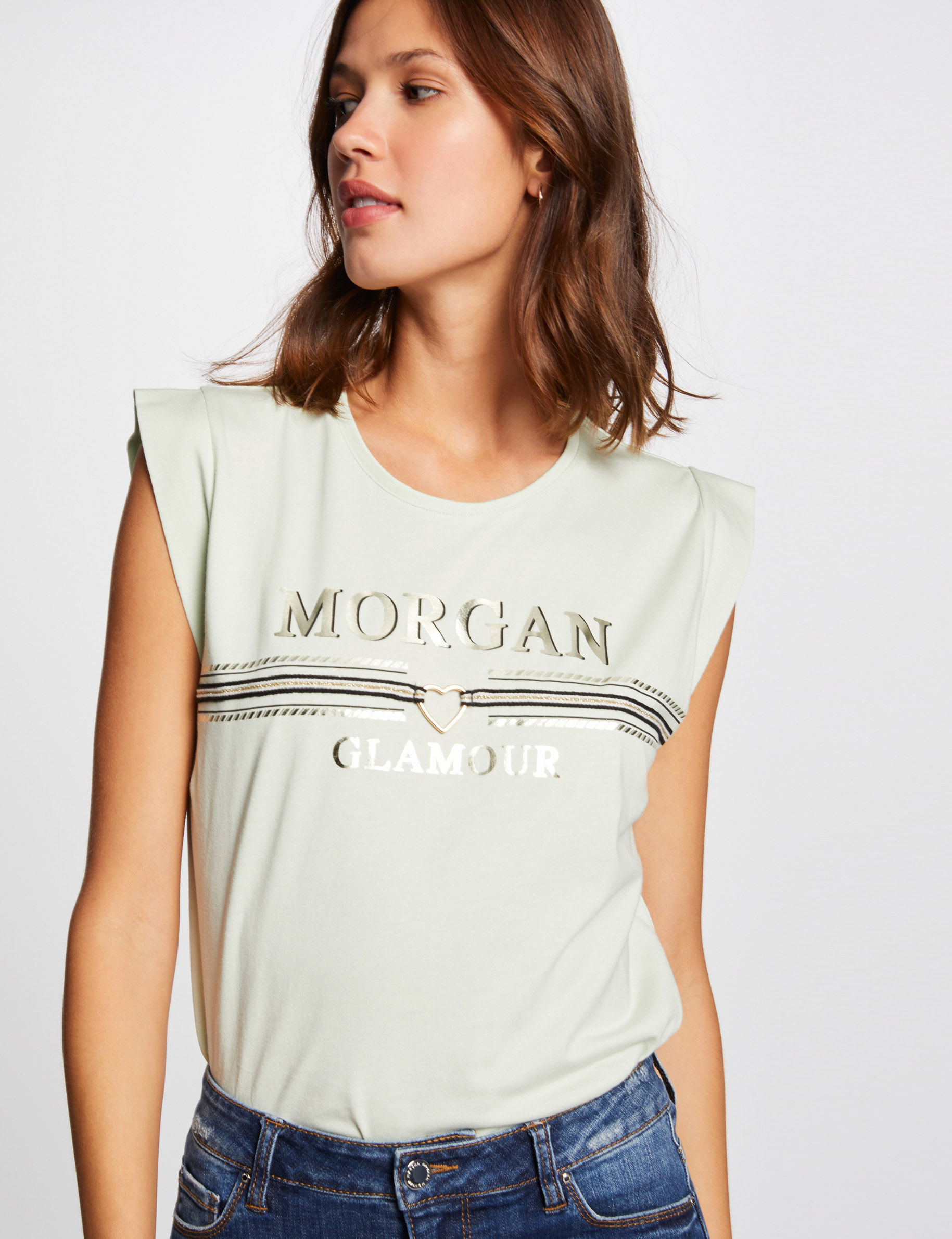 Short-sleeved t-shirt with message light green ladies'