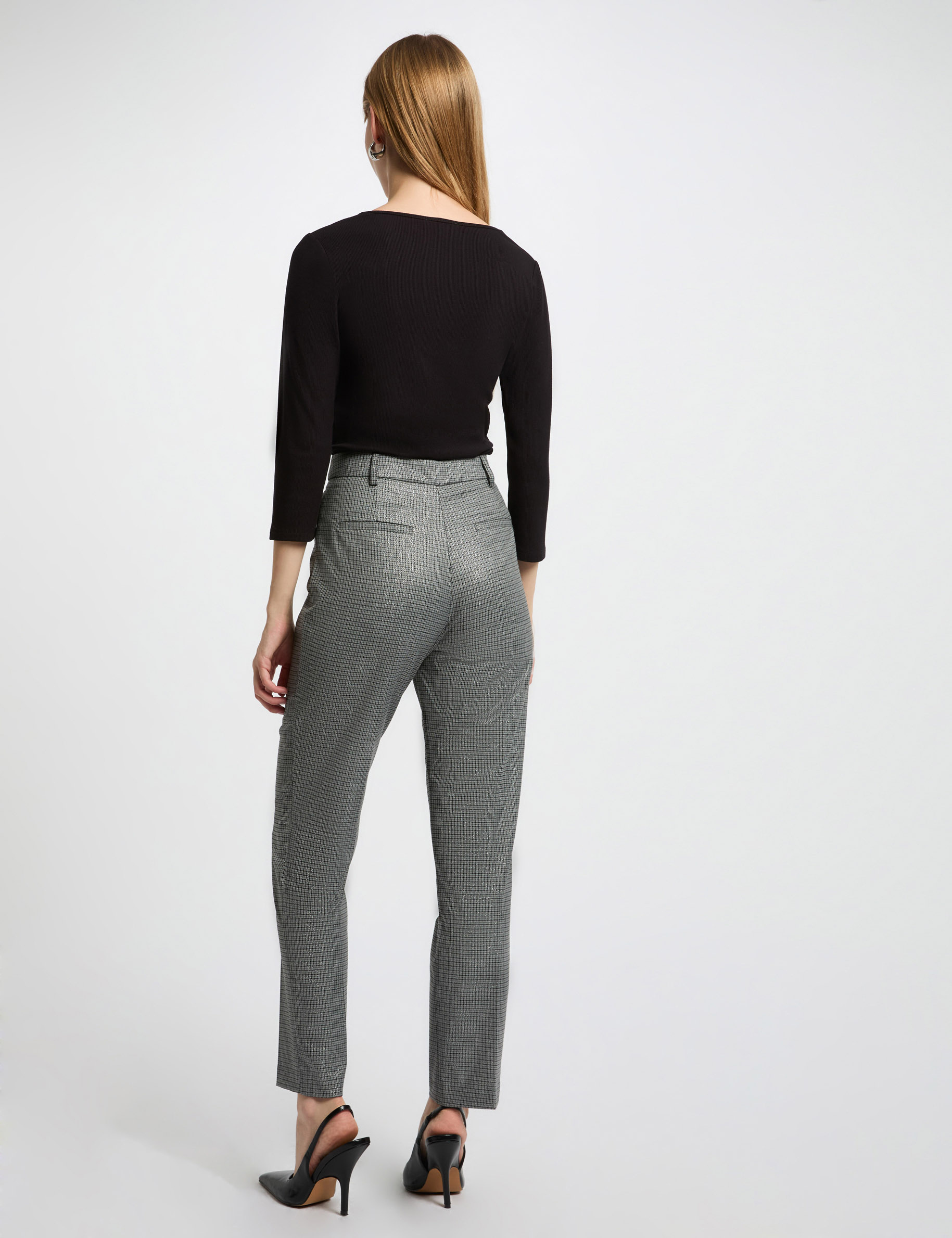 fitted trousers check print mid grey women Fitted trousers check print mid-grey women