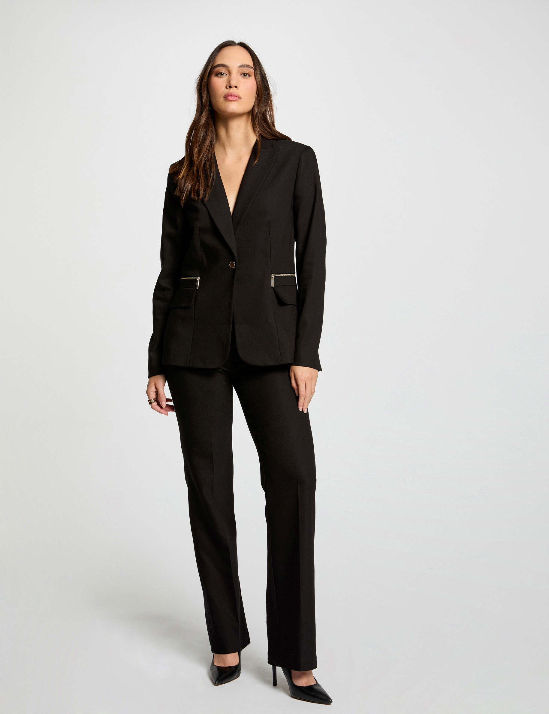waisted jacket zipped details black women Waisted jacket zipped details black women
