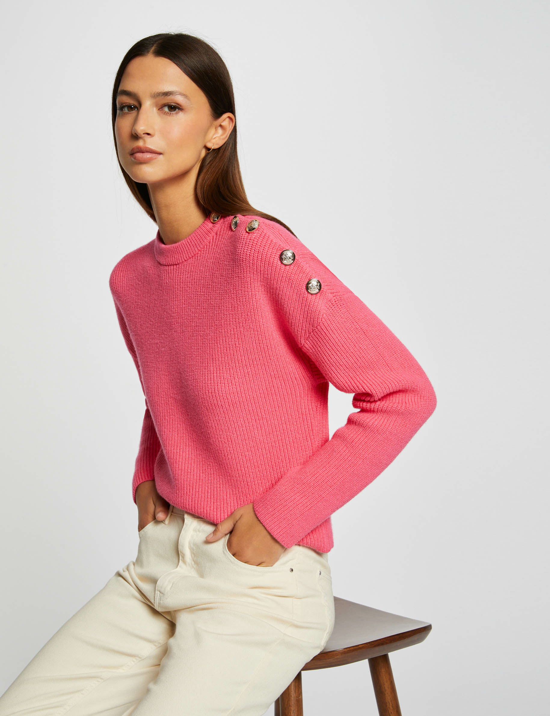 Long-sleeved jumper with buttons pink ladies'