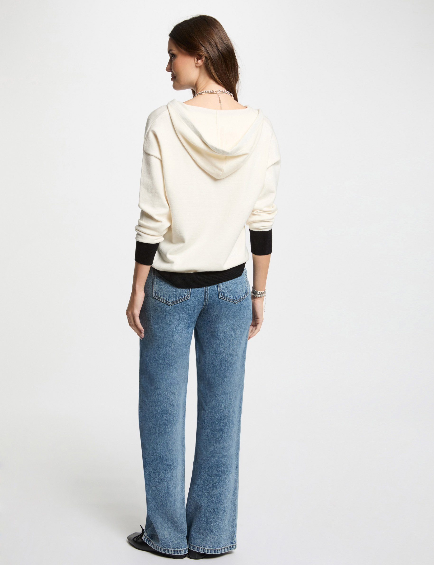 pull col en v a capuche blanc femme Pull col en V à capuche blanc femme