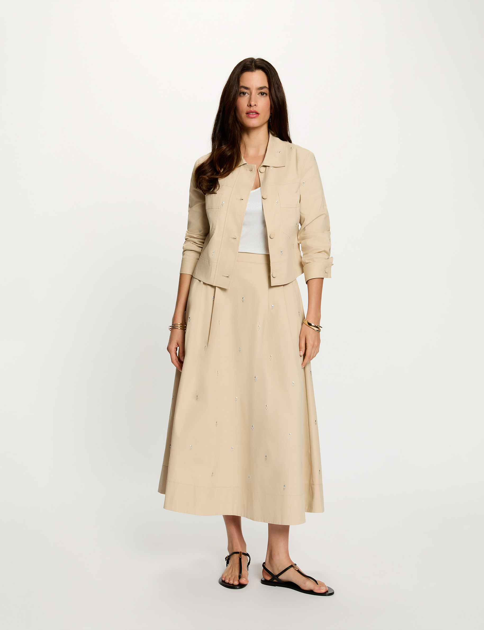 Cropped studded jacket beige women