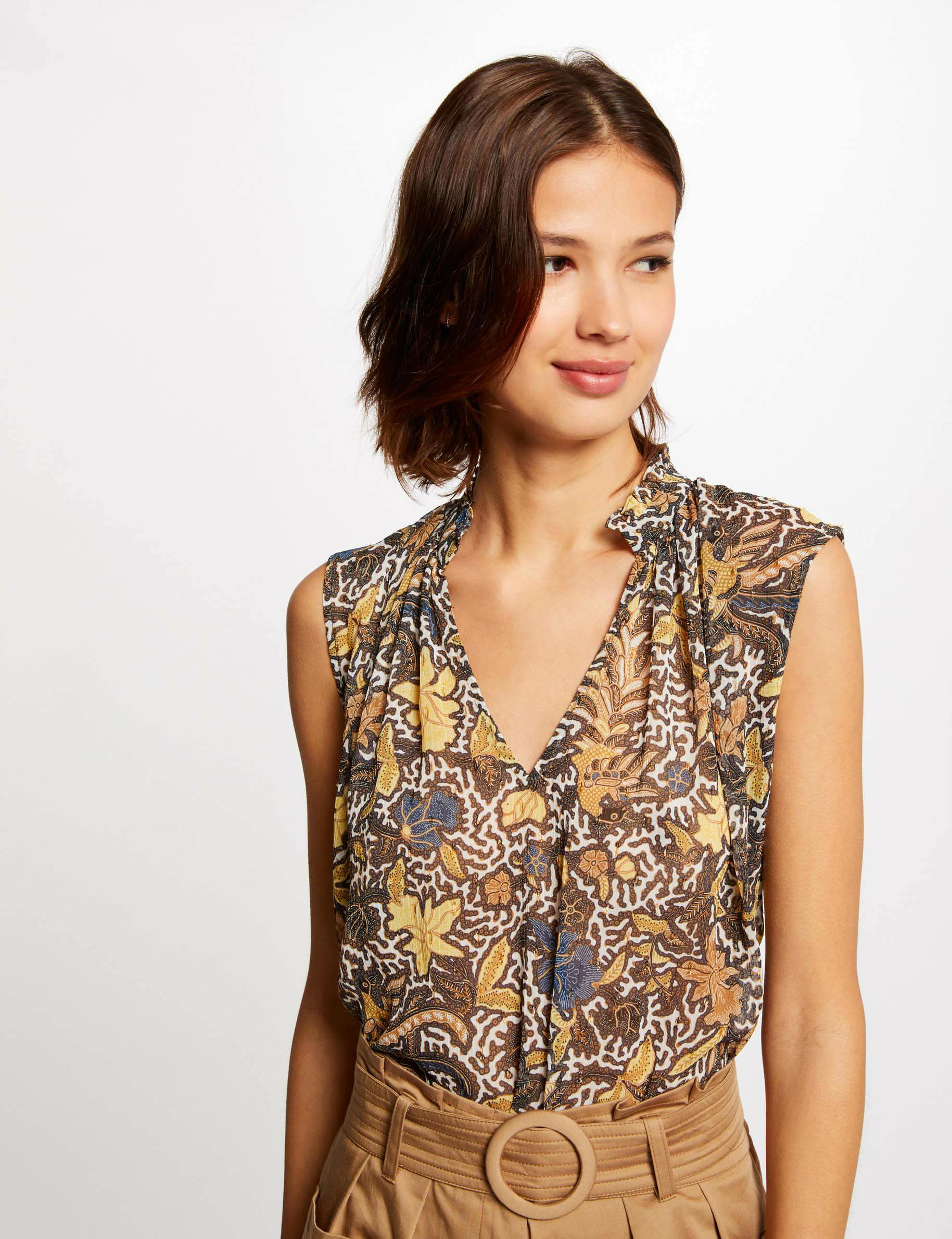 Sleeveless blouse with vegetal print multico ladies'