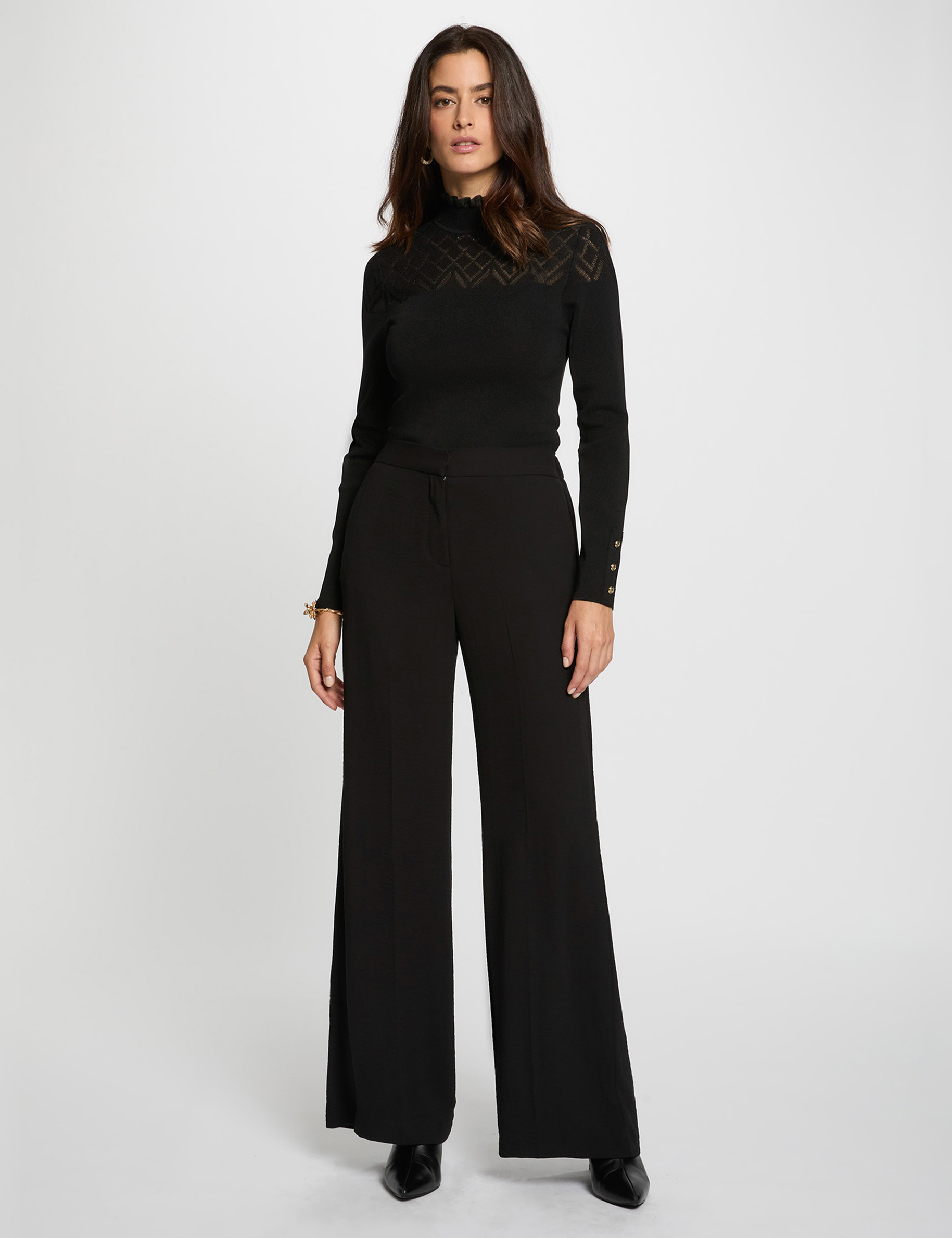 flowy wide leg trousers black women Flowy wide-leg trousers black women