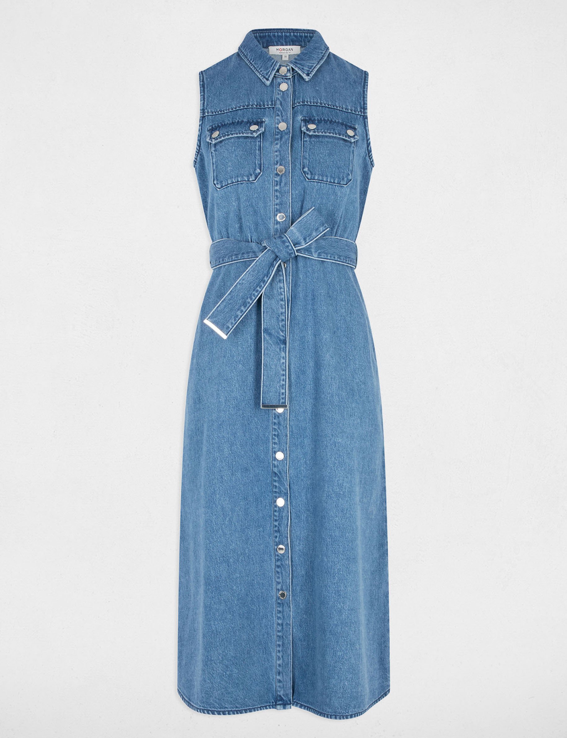 robe midi trapeze en jean denim stone femme Robe midi trapèze en jean denim stone femme