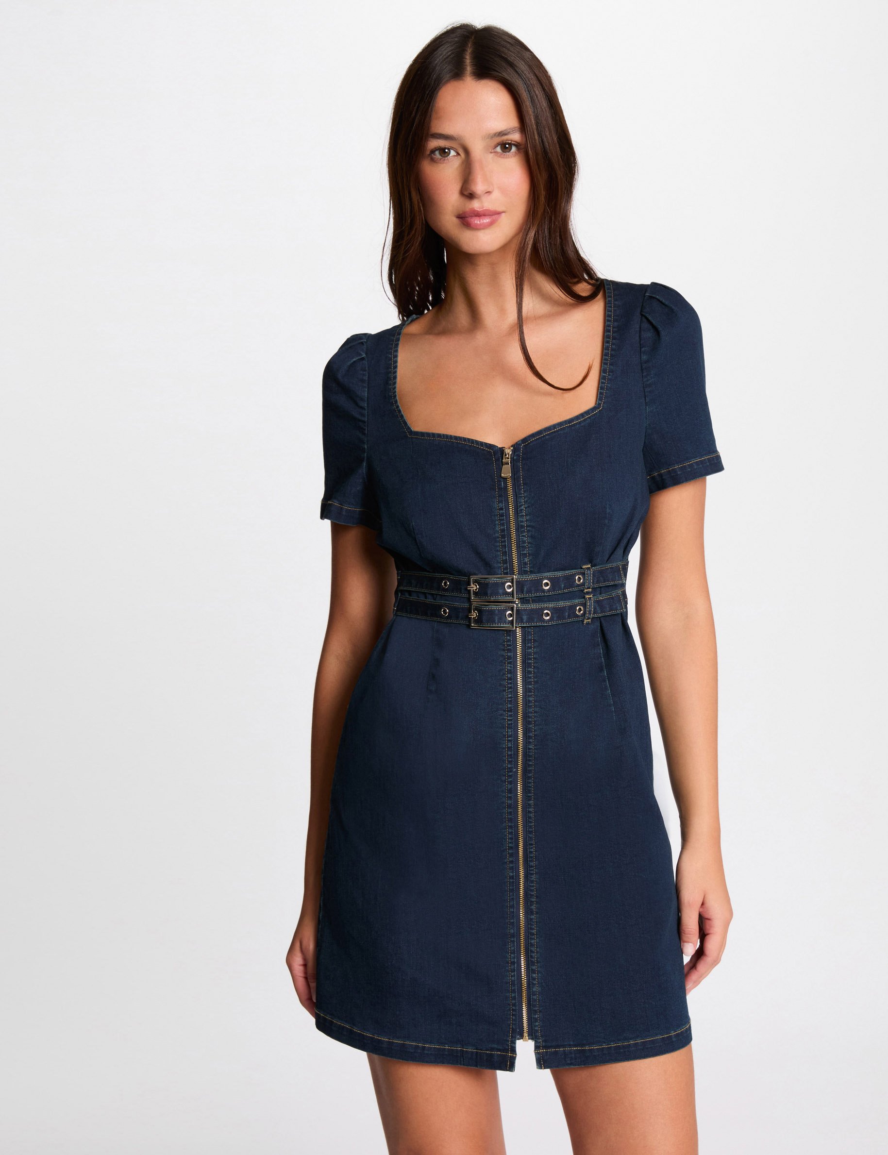Short fitted denim dress raw denim women Morgan