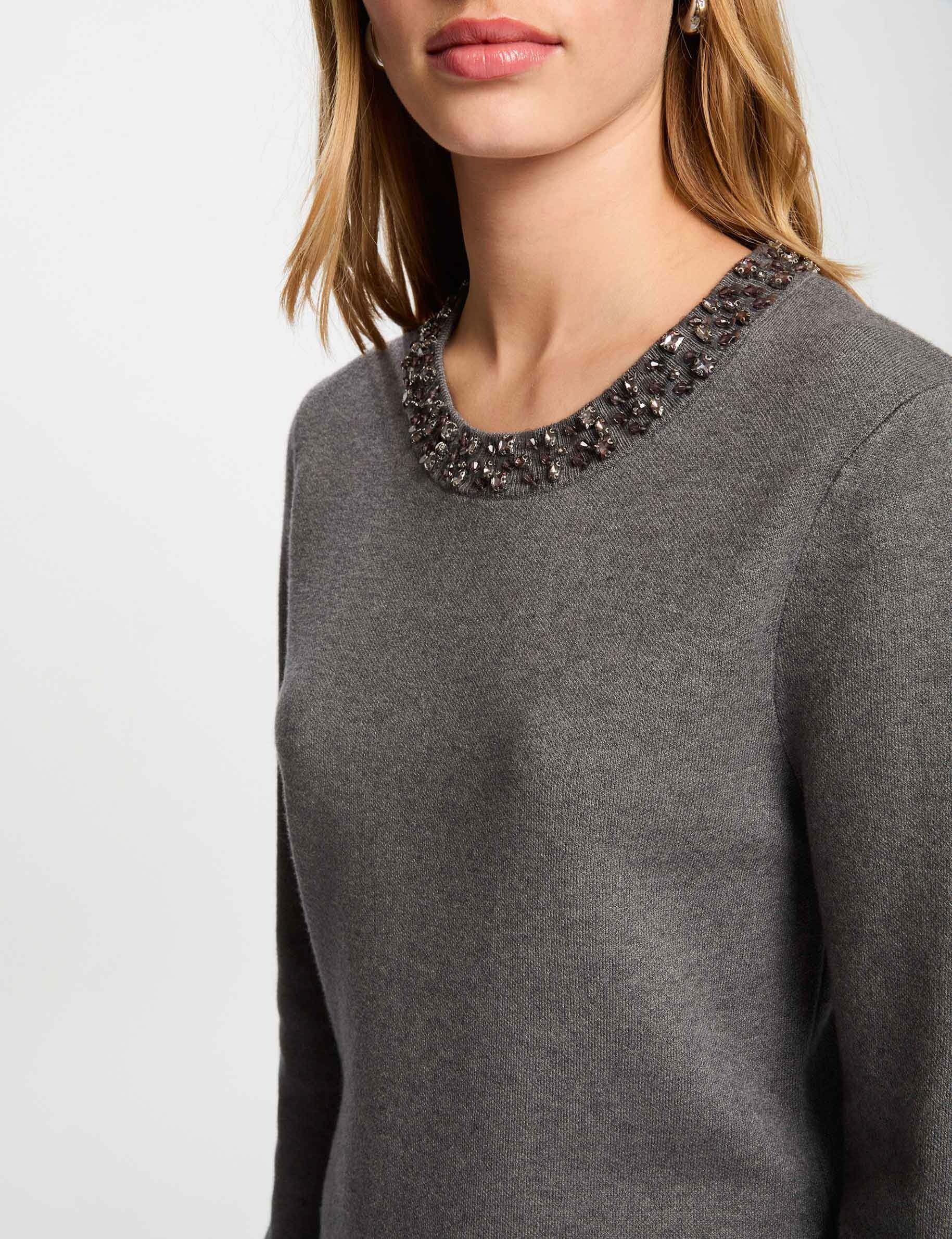 short dress with embellished neck dark grey women Short dress with embellished neck dark grey women